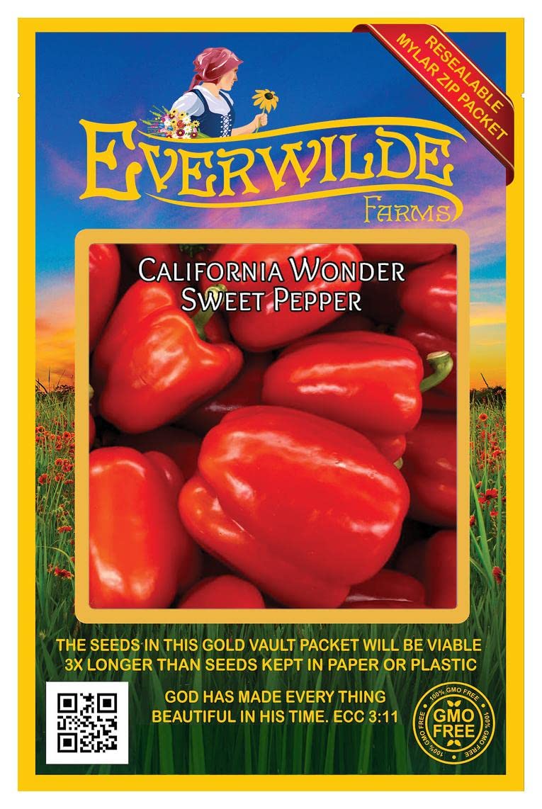 Everwilde Farms - 50 California Wonder Sweet Pepper Seeds - Gold Vault Jumbo Seed Packet for Home Gardening & Organic Vegetable Planting
