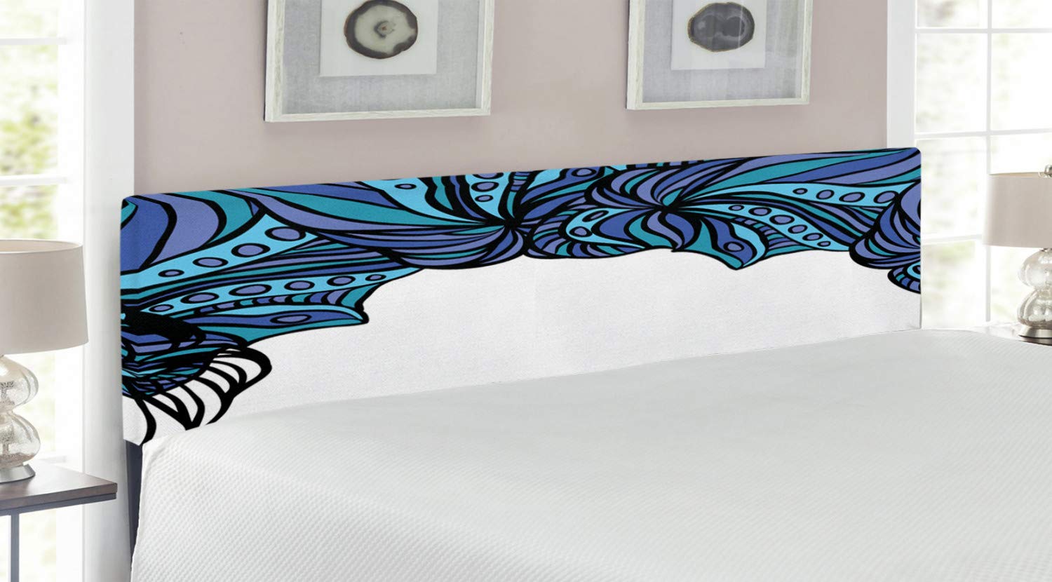 Ambesonne Octopus Headboard King Size - Abstract Tentacle Pattern Upholstered Metal Bed Headboard with Memory Foam in Violet Blue Turquoise | Marine Themed Bedroom Decor for Coastal & Nautical Style Homes