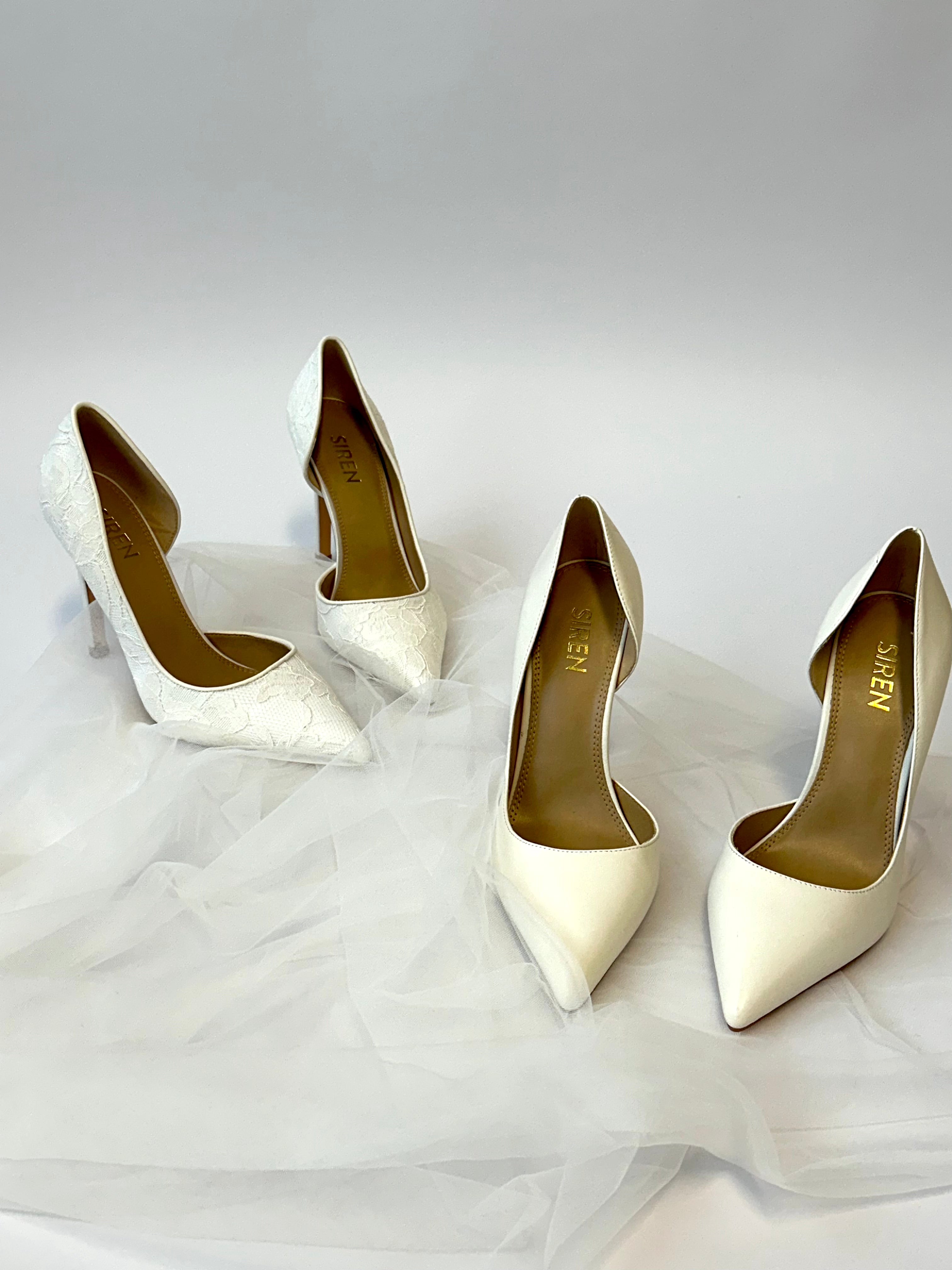 Elegant Cici Stiletto Dorsay Pumps - Chalk Satin & Lace Women's Dress Shoes for Weddings, Parties & Formal Events