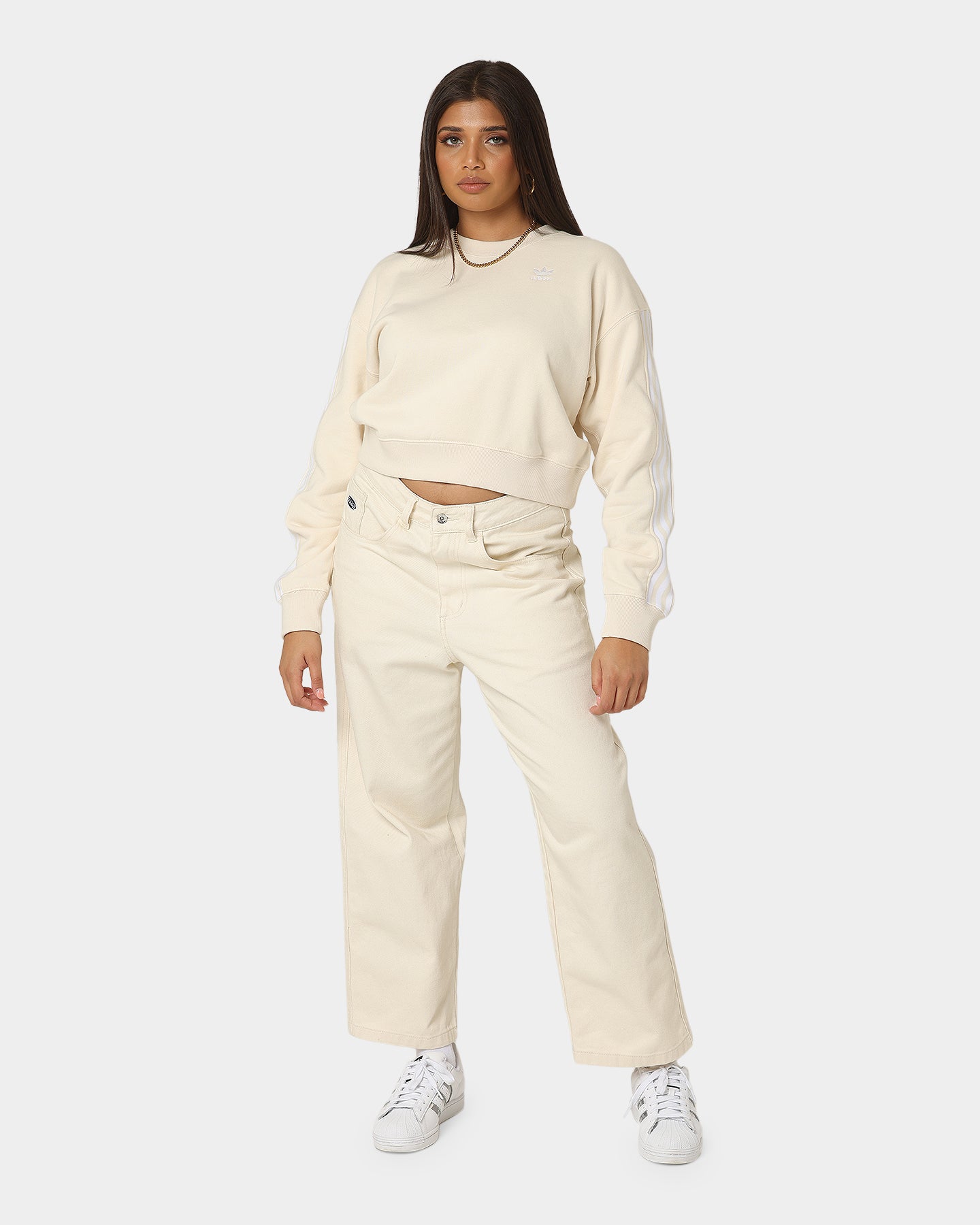 Adidas Women's Adicolor Classic Sweatshirt - Wonder White | Casual Pullover Hoodie for Women | Perfect for Gym, Running & Everyday Wear