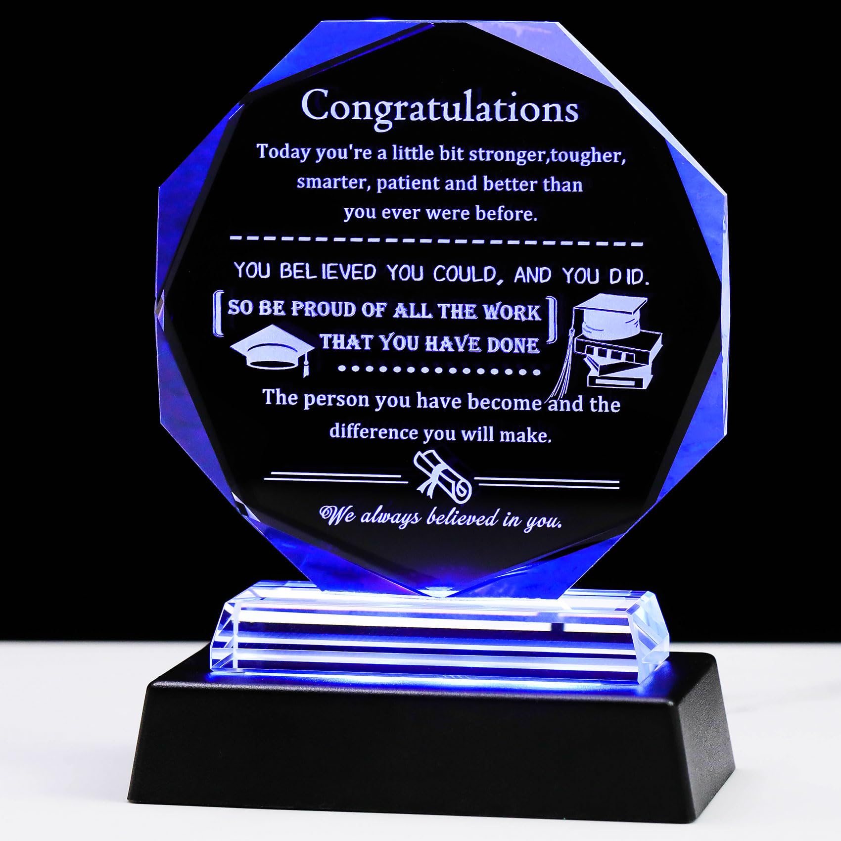 Movdyka Graduation Gifts - Elegant LED Glass Keepsake for College, High School, Masters & PhD Graduates (Class of 2025) - Perfect Graduation Present for Women & Men with Colorful Light Base - Ideal for Graduation Parties, Office Decor & Sentimental Gift Giving