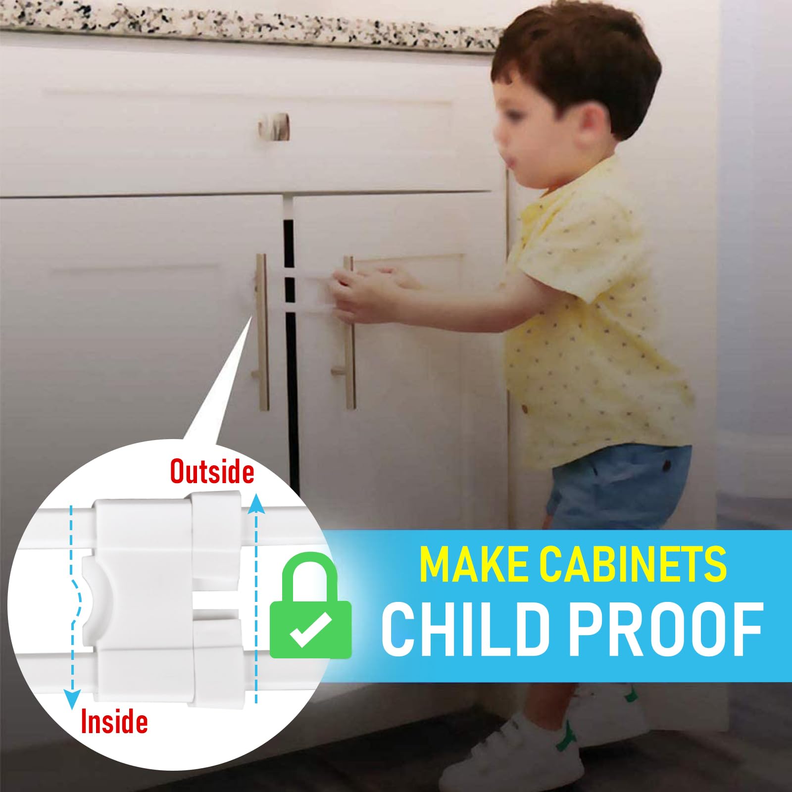 6 Pack Sliding Cabinet Locks - Child Safety U Shape Latches for Kitchen, Bathroom & Cupboard Doors | Baby Proofing Cabinet Handles & Knobs | Secure Storage for Homes with Toddlers