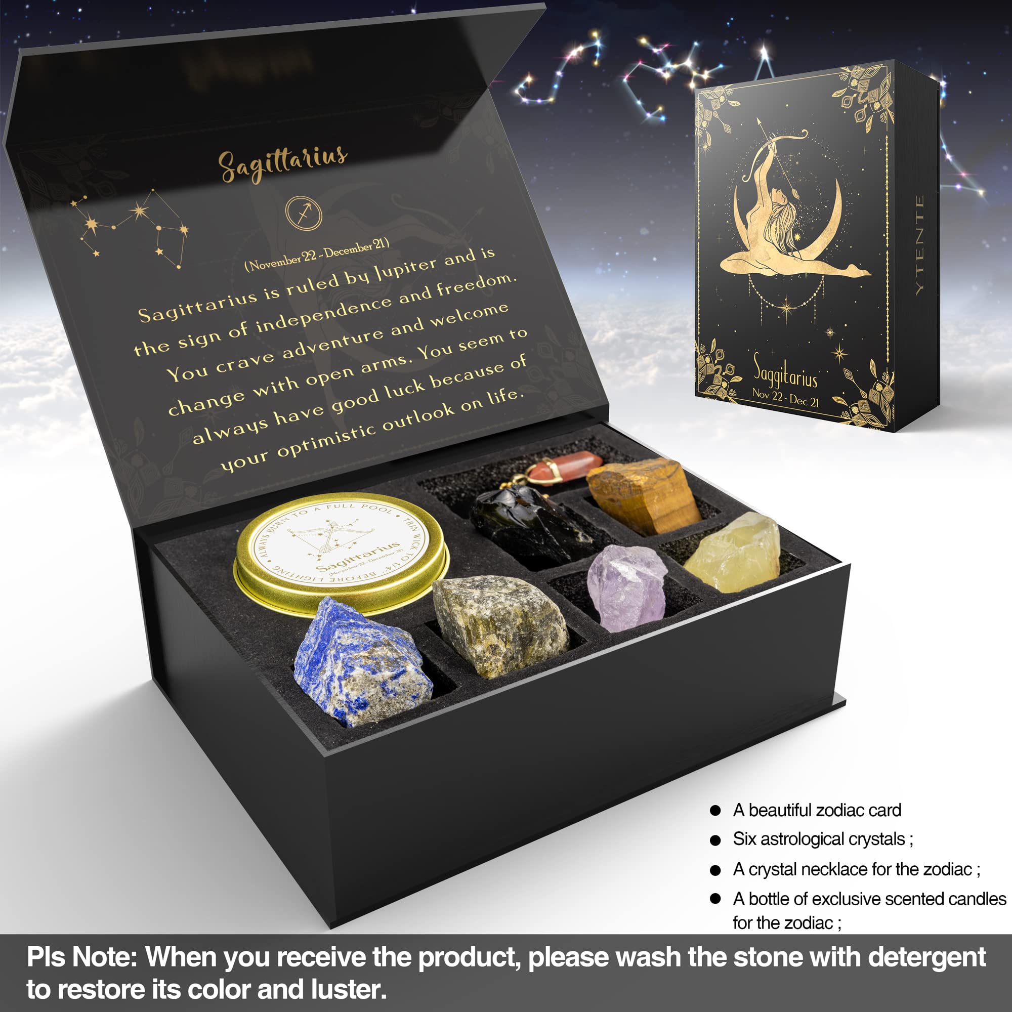 Crystals Healing Stone Gift Set with Zodiac Sign Scented Soy Wax Candles & Horoscope Crystal Necklace - Perfect Birthday, Valentine, Sister, Daughter Gift for Women