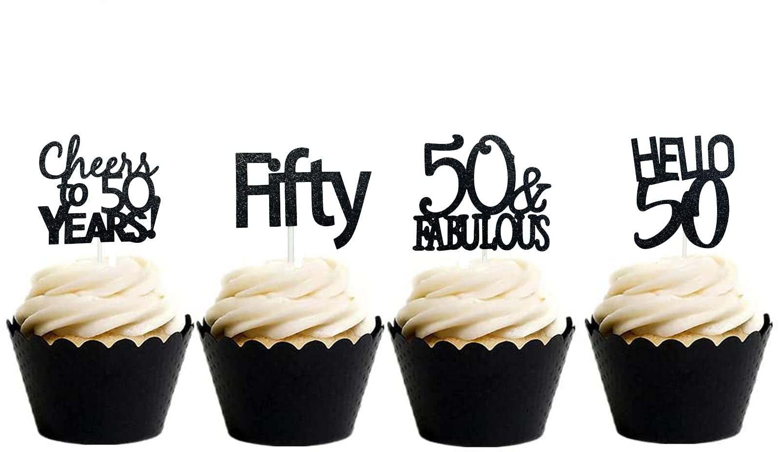24 Pcs 50th Birthday Cupcake Toppers Set - Hello 50, Fifty, Cheers to 50 Years & Fabulous Designs for Birthday, Wedding & Anniversary Party Decorations - Perfect for Milestone Celebrations and Special Events