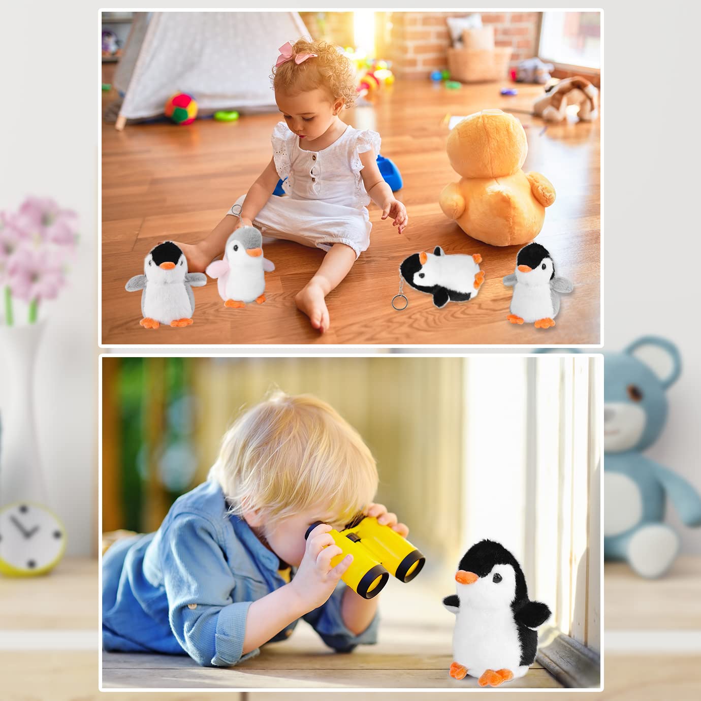 12-Piece Mini Stuffed Animal Penguin Plushies - 4.3 Inch Cute Small Plush Penguins for Party Favors, Keychains, Bag Charms & Home Decor (Black, Grey, Pink) - Perfect for Birthday Parties, Baby Showers & Christmas Stocking Stuffers
