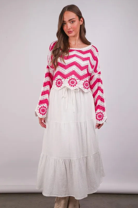 Floral Crochet Knit Top for Women - Boho Summer Blouse, Beach Cover Up, Music Festival Outfit