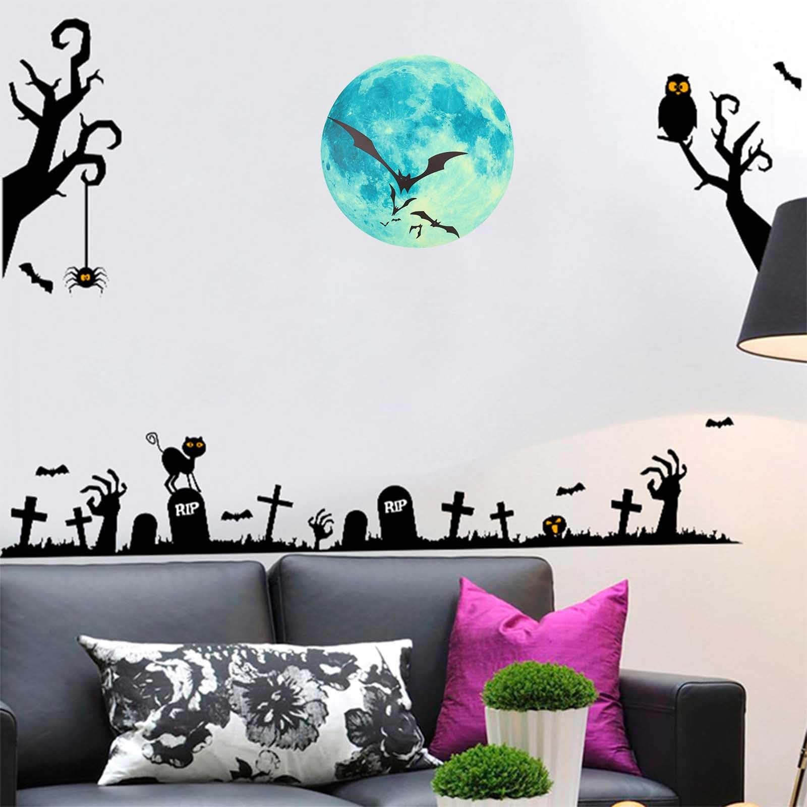 PRETYZOOM Glow in the Dark Halloween Wall Stickers - 1 Sheet Witch Window Decals, Glowing Pumpkin Decor for Bedroom, Party & Outdoor - Perfect for Windows, Walls, Doors & Ceiling Halloween Decorations