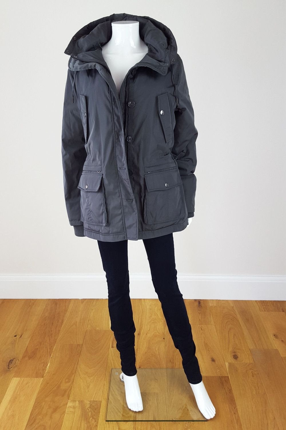 GAS Women's Grey Padded Hooded Utility Coat with Multiple Pockets - Winter Warm Jacket for Outdoor Activities (UK 16)