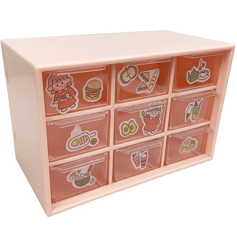 SITAKE Mini Plastic Drawer Organizer - 9 Drawers for Crafts & Office Supplies (Pink) - Perfect for Home & Office Storage