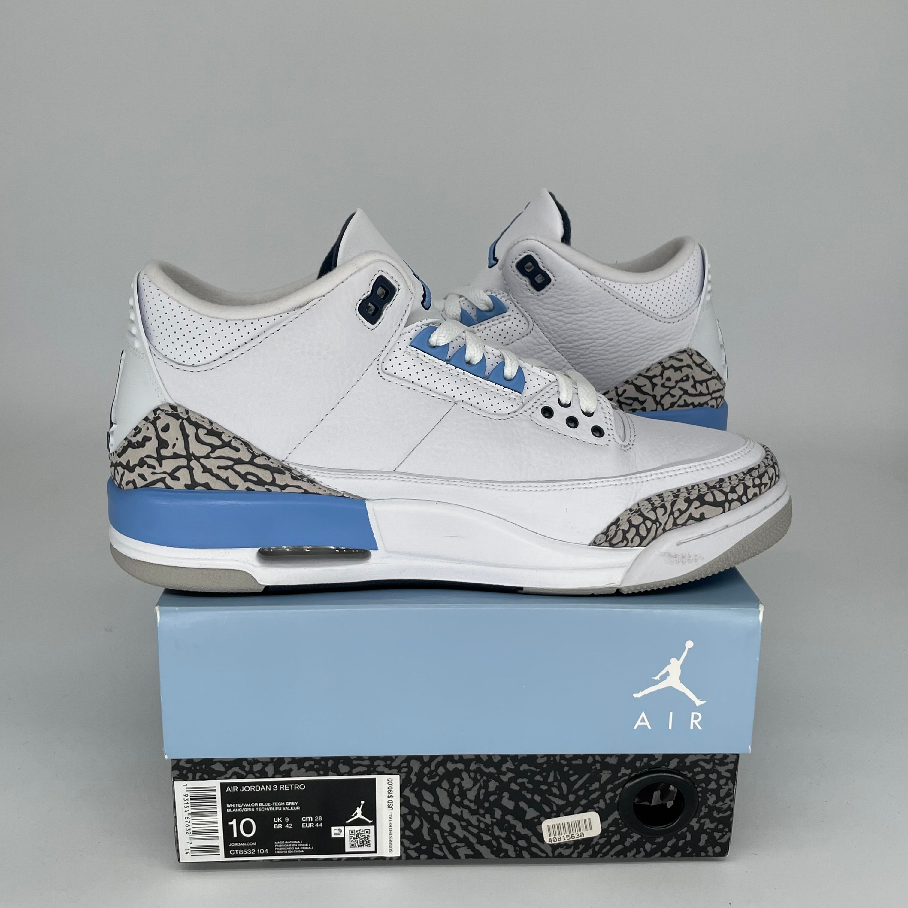 AIR JORDAN 3 UNC Men's Basketball Shoes Size 10 - CT8532-104 - Authentic Retro Sneakers for Casual Wear & Street Style