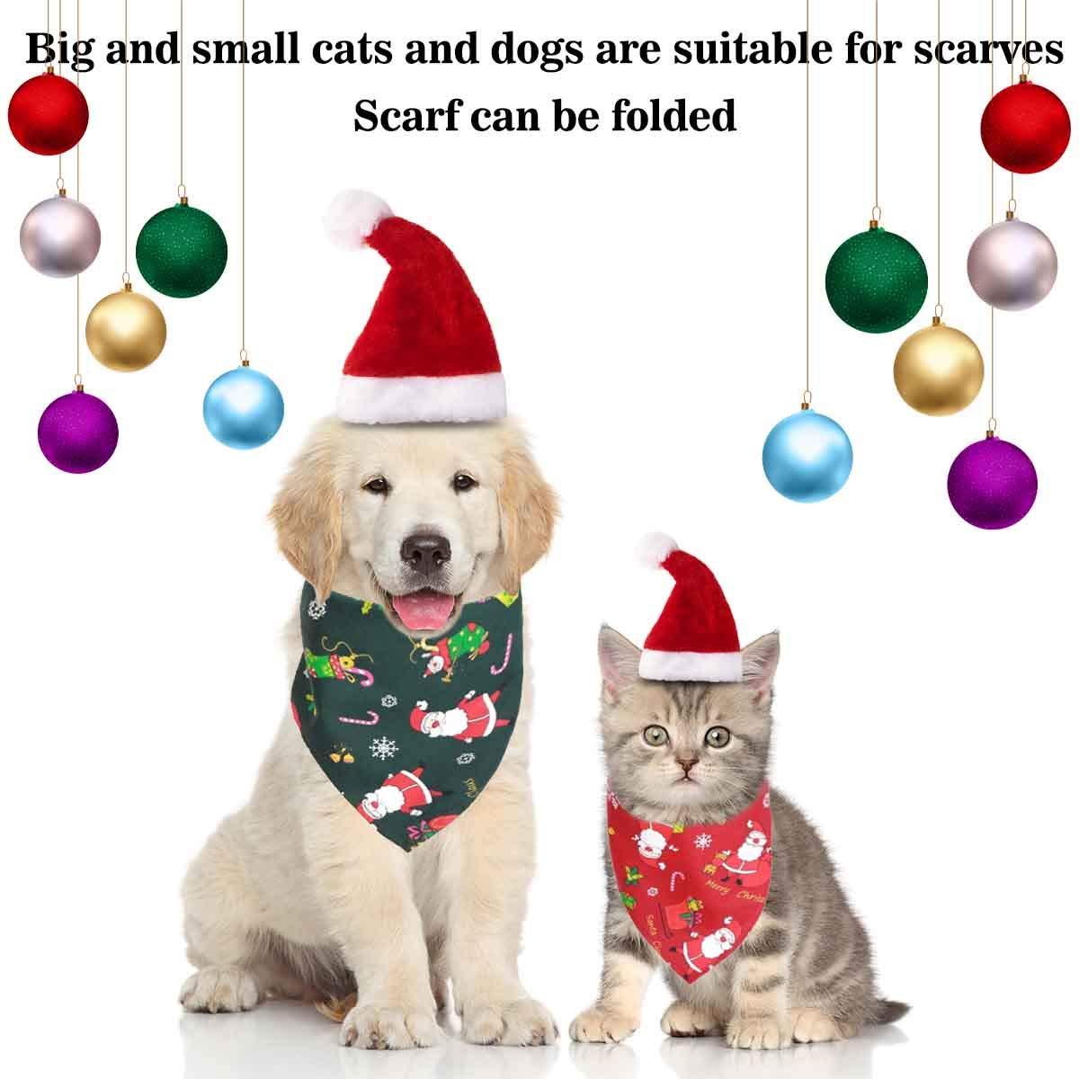 Festive Christmas Dog Bandana - Reversible Triangle Bib Scarf with Adjustable Santa Hat for Pets (Green & Red) - Perfect for Holiday Photos, Parties & Gifts