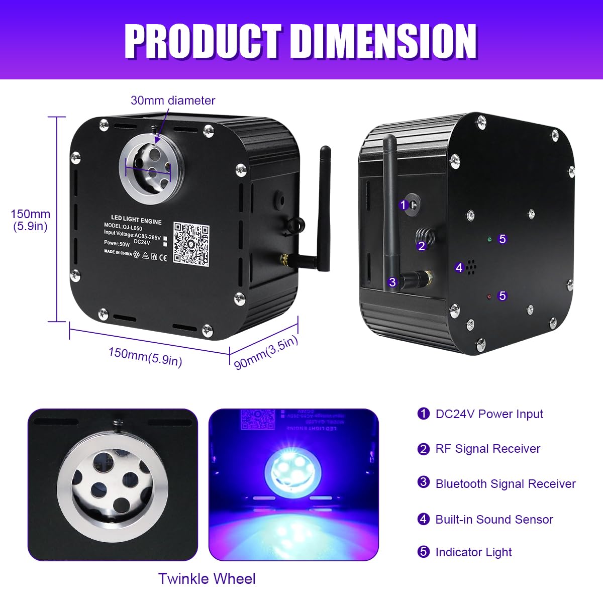 AZIMOM 50W High Brightness Twinkle Fiber Optic Star Ceiling Kit - 1000pcs 0.03in 16.5ft Fiber Strands with Sound Activation & Bluetooth/APP Remote Control - Perfect for Home Theater, Shop Lobby, and Ceiling Decor