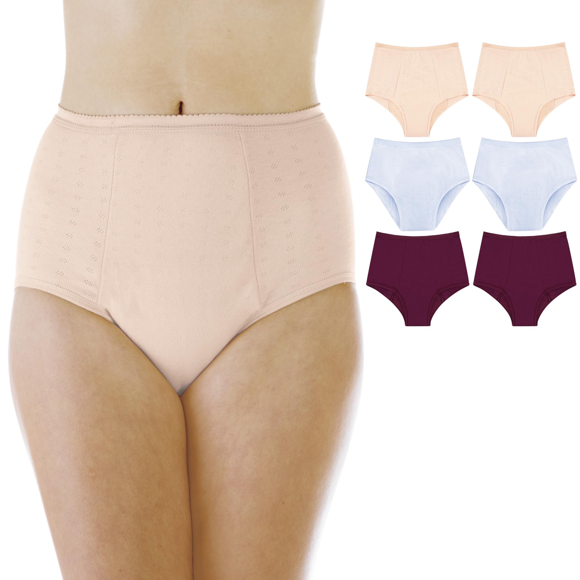 Wearever Women's Incontinence Underwear for Bladder Control - Super Absorbent Reusable & Washable Leak Proof Panties (Pack of 6, Assorted Colors, Size 6X, Fits Hip 57-59