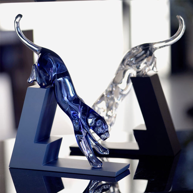 Baccarat Panther The Leap Blue Crystal Sculpture - Elegant Home Decor & Luxury Gift for Collectors | Perfect for Display in Living Rooms, Offices & Showcases
