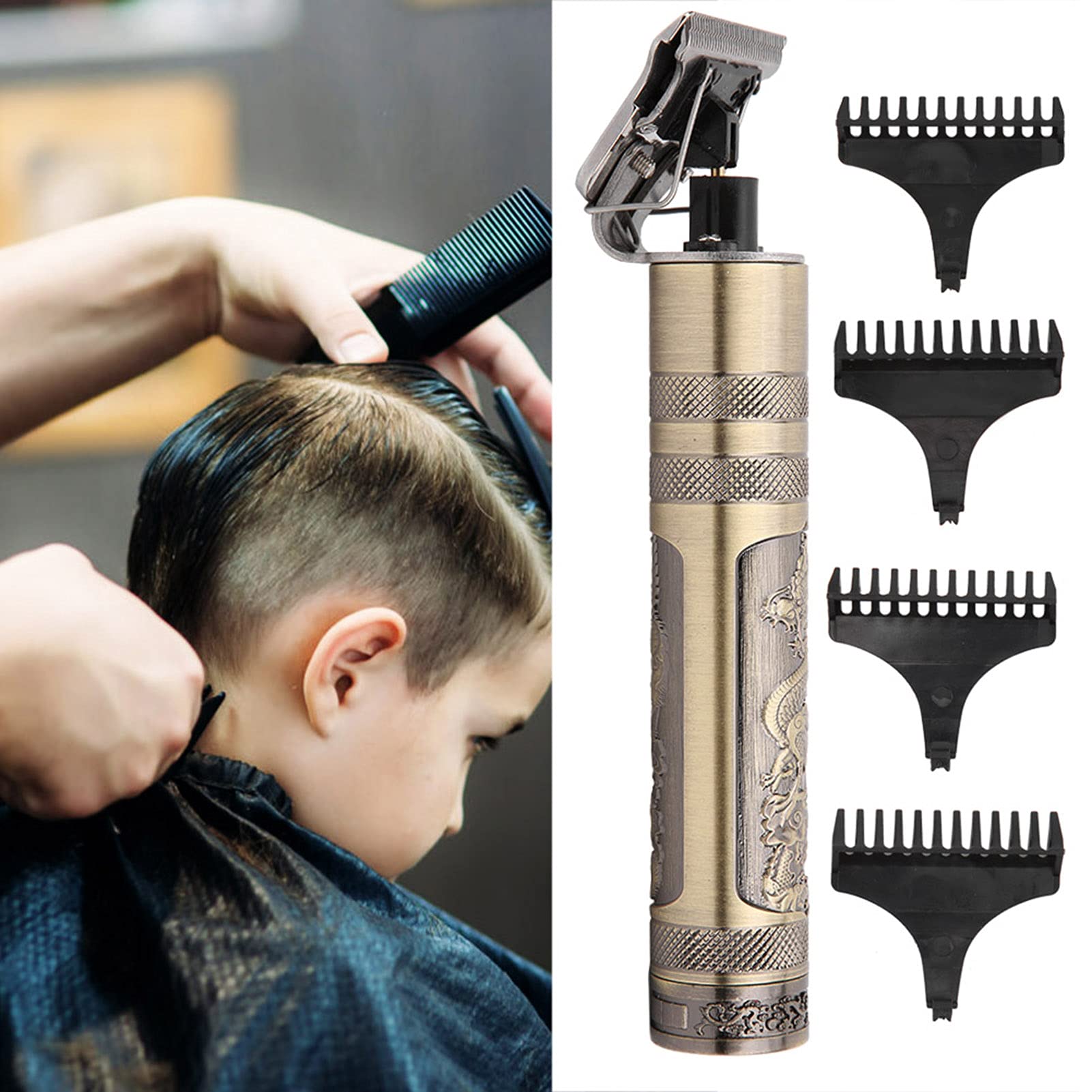 Professional Rechargeable Electric Hair Clipper for Men - Cordless Low Noise Hair Trimmer with USB Charging, Gold - Perfect for Home Barbering, DIY Haircuts & Beard Grooming