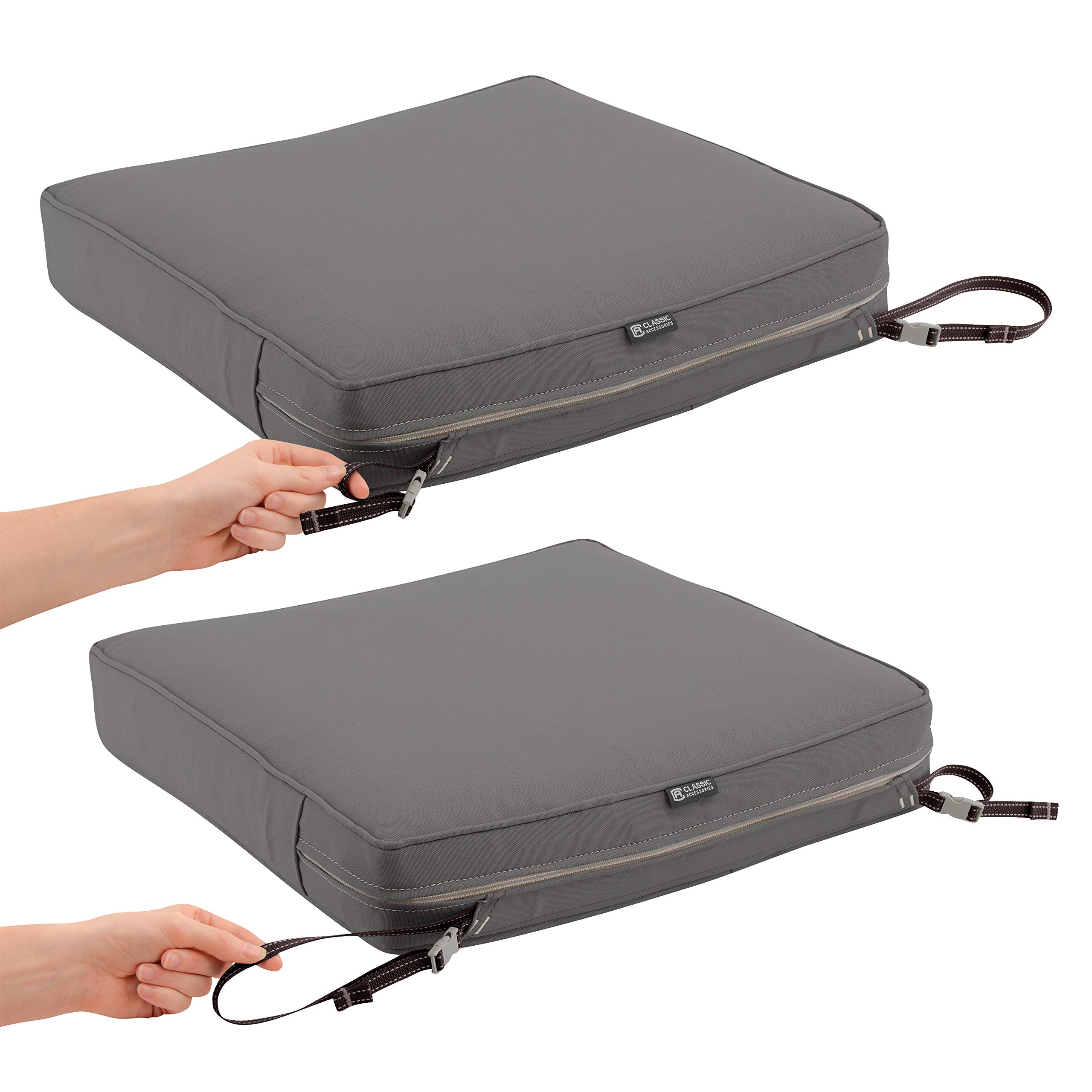 Classic Accessories Montlake FadeSafe Patio Lounge Chair Cushion Set - 23 x 45 Inch, Light Charcoal - Perfect for Outdoor Furniture, Poolside Lounging, and Garden Relaxation