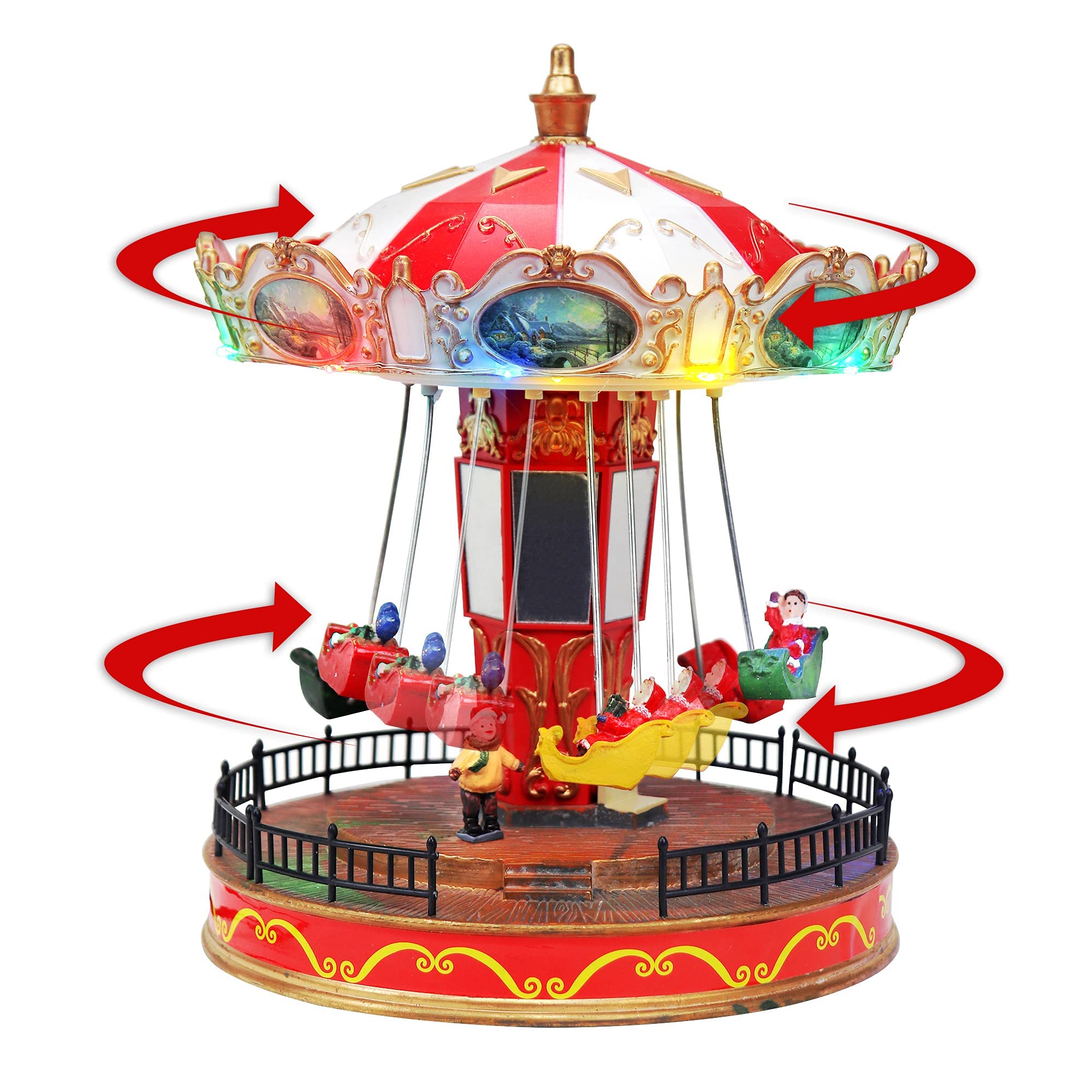 Animated Musical Christmas Carousel with LED Lights - Rotating Holiday Snow Village Display for Home Decor | Perfect for Christmas Tree Toppers, Mantel Decorations & Winter Village Scenes