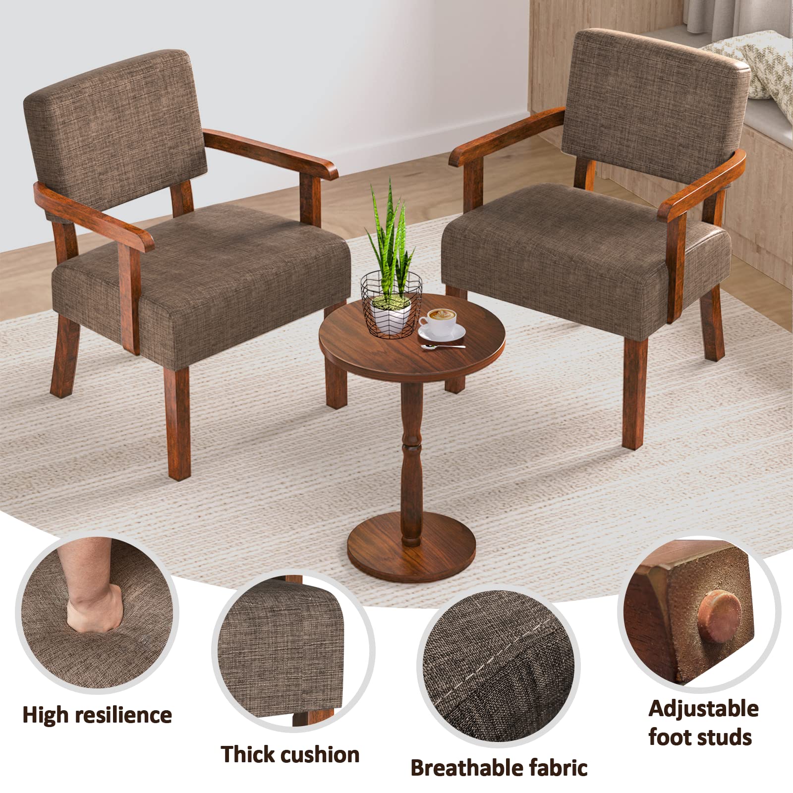 2-Piece Accent Chair Set with Side Table - Soft Upholstered Armchairs for Living Room, Bedroom, Reading Nook & Waiting Area - Modern Brown Lounge Chairs (AC01) - Perfect for Home Decor, Coffee Corner & Relaxation Spaces