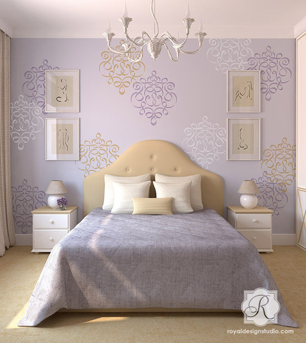 Damask Wall Stencil with Ribbon Design - DIY Home Decor for Living Room, Bedroom & Nursery | Reusable Painting Template for Walls and Furniture
