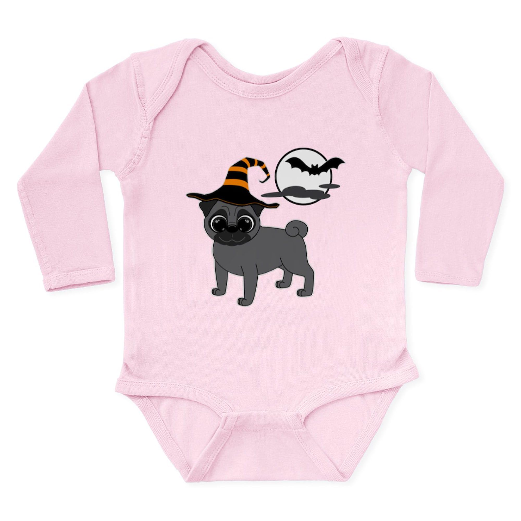 Bewitched Black Pug Long Sleeve Infant Bodysuit - Cute Baby Romper for Boys & Girls | Perfect for Halloween, Christmas & Family Photos