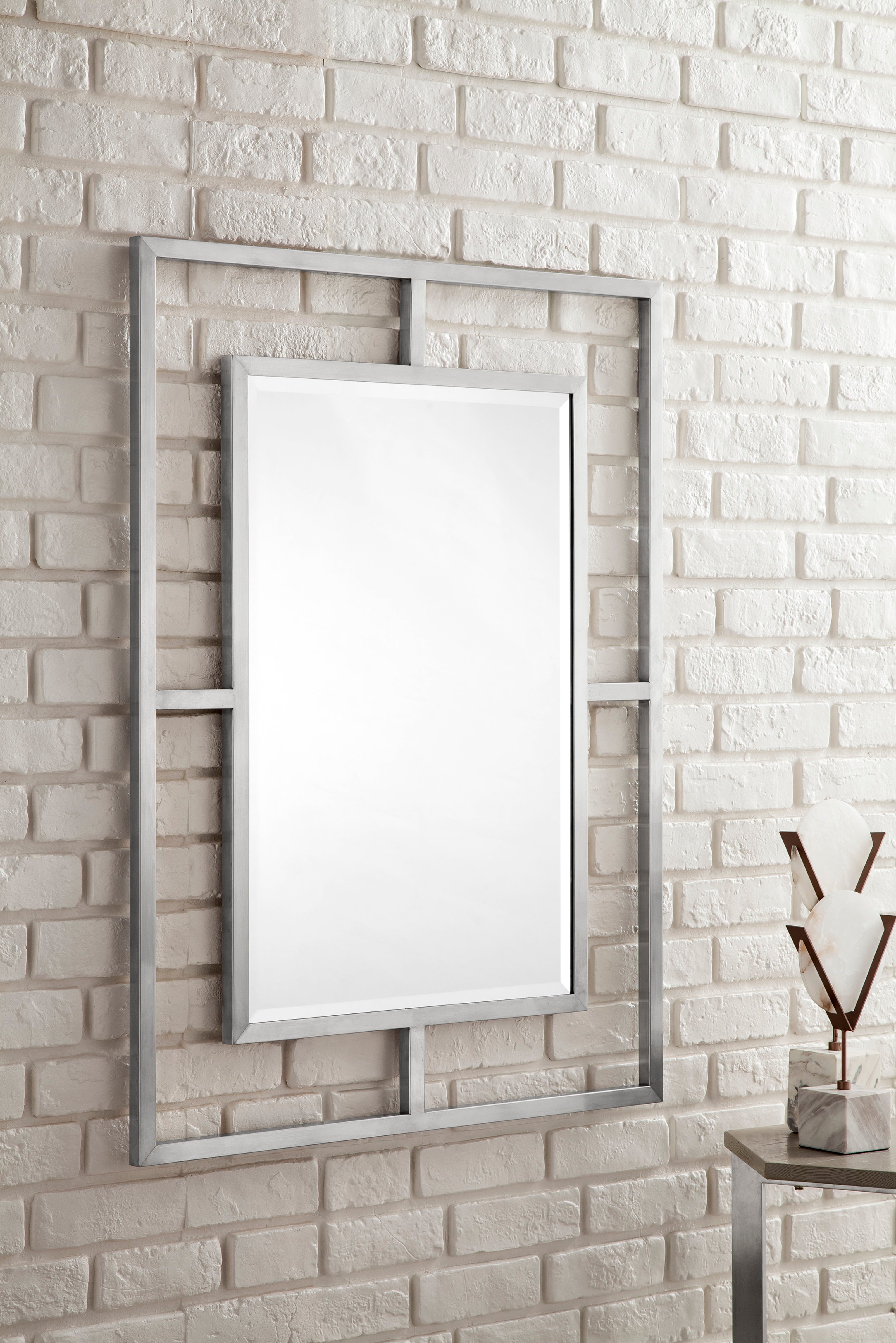 Boston 30-Inch Rectangular Wall Mirror with Brushed Nickel Frame - Perfect for Bathroom, Bedroom, and Entryway Decor
