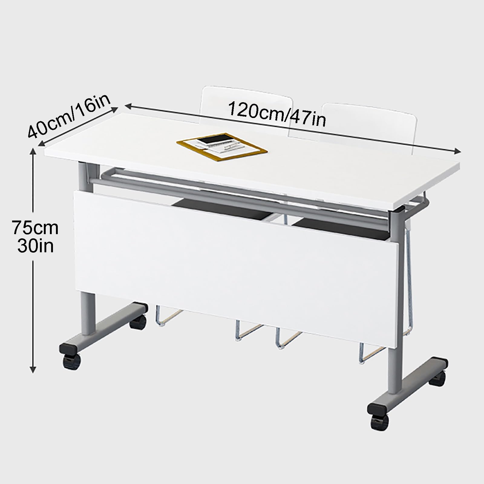 Foldable Conference Table Set - Mobile Training Desk with Lockable Wheels, Flip Top Rectangular Folding Table for Office Meetings & Classrooms | Portable Splicing Multifunctional Computer Desk for Workspaces, Events & Home Offices