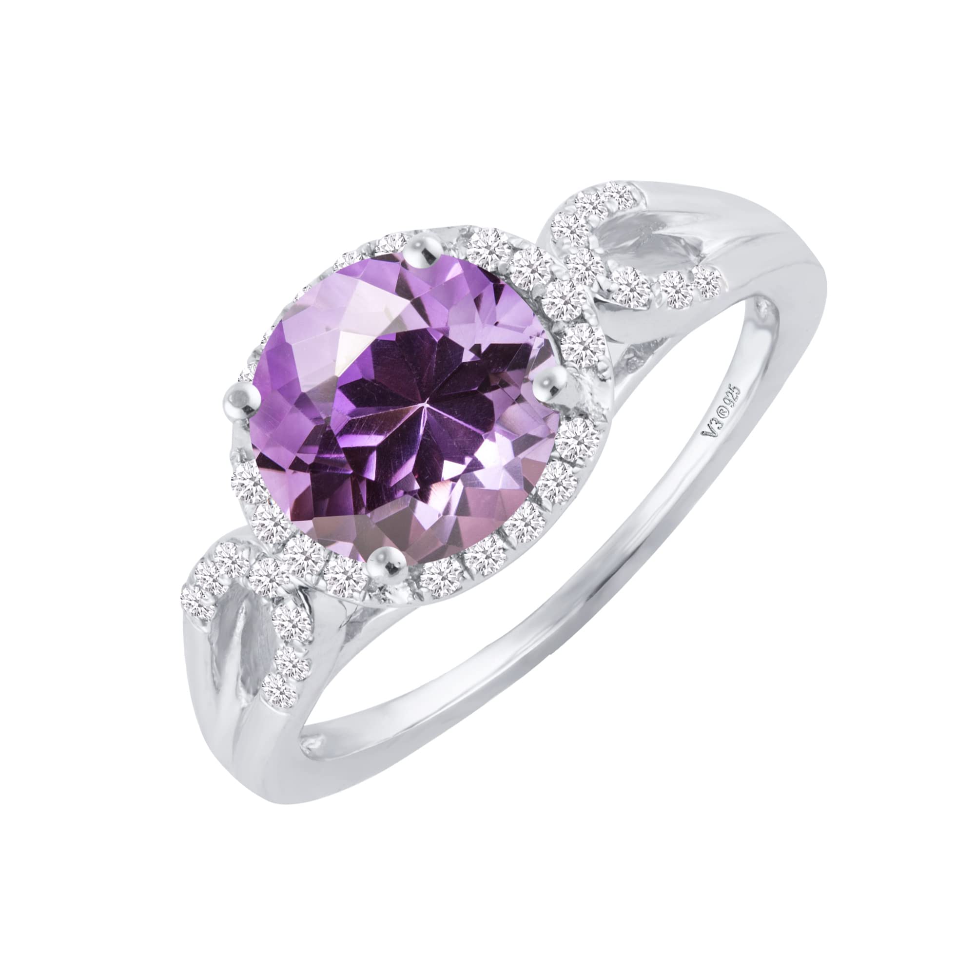 Natural Gemstone Halo Ring in Sterling Silver - Elegant Jewelry for Women, Perfect for Engagement, Wedding & Special Occasions