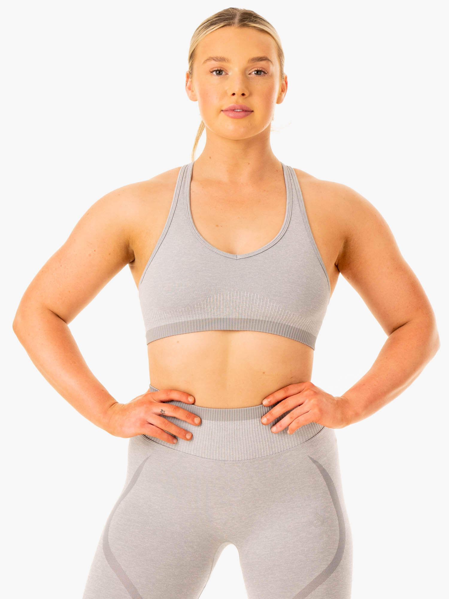 Excel Seamless Sports Bra for Women - High Support Workout Top - Grey Marl - Perfect for Yoga, Running & Gym