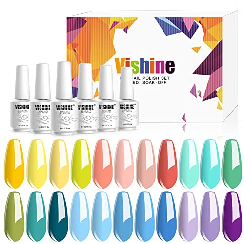Vishine 24 Colors Soak Off UV LED Gel Nail Polish Set - 22 Pcs Long Lasting Gel Polish Kit with No Wipe Top Coat & Base Coat for Salon & Home Manicure | Perfect for Summer Nails, Bridal Party & DIY Nail Art