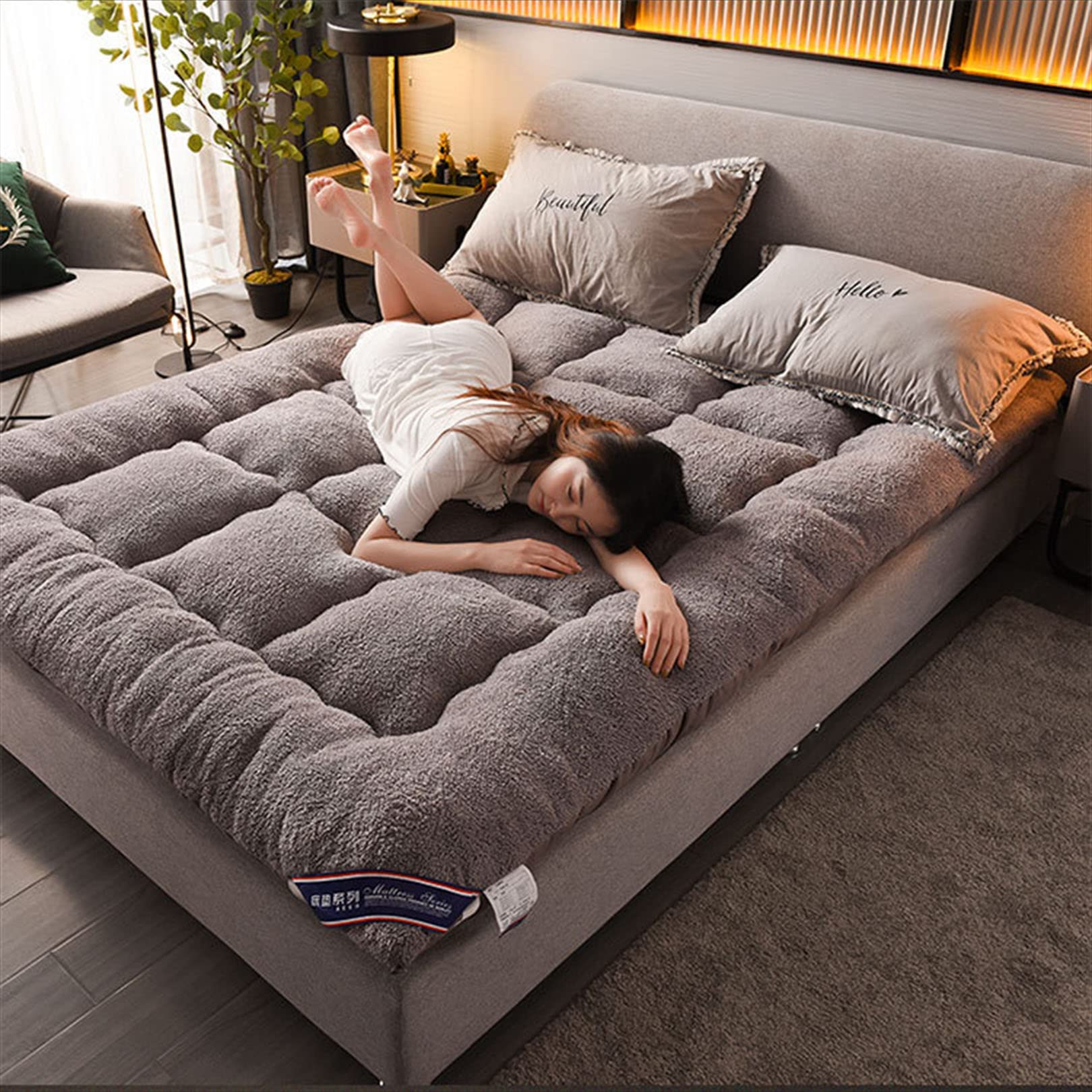 Japanese Thickened Grey Foldable Futon Floor Mattress for Adults - King Size, Comfortable & Portable for Camping, Guest Bed, Home Use - Perfect for Friends & Family