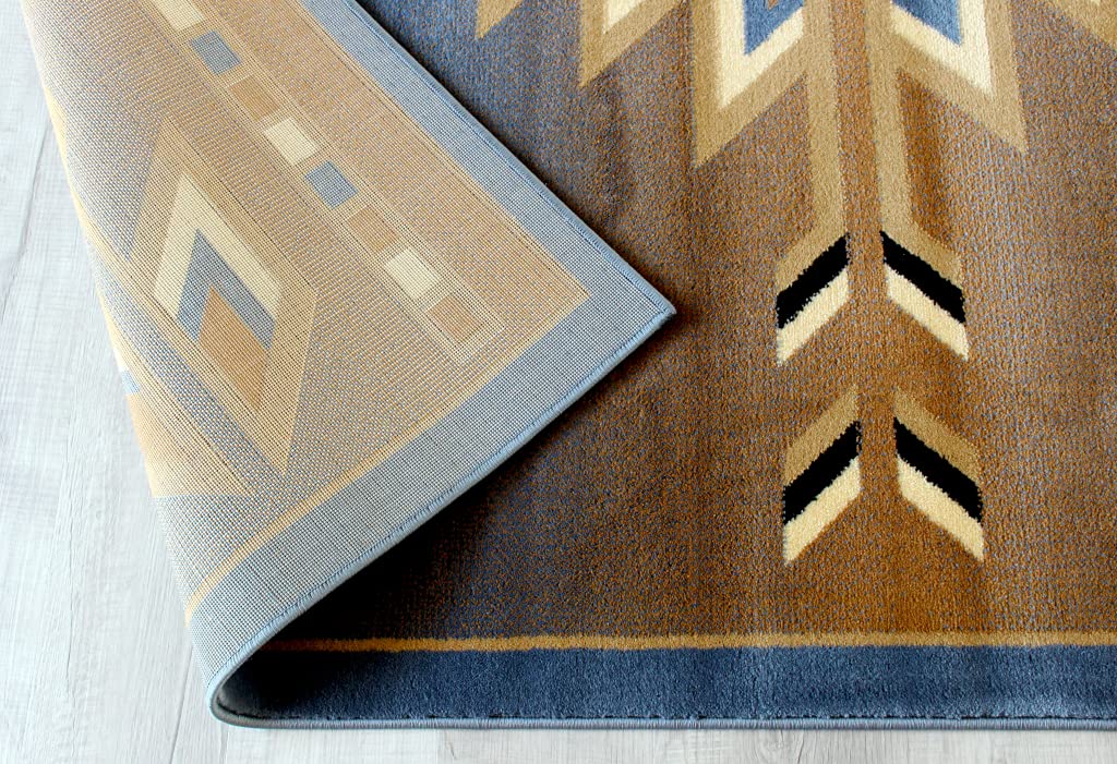 Masada Southwest 4'x5' Native American Area Rug - Blue Tribal Design Handmade Wool Rug for Living Room, Bedroom & Boho Decor