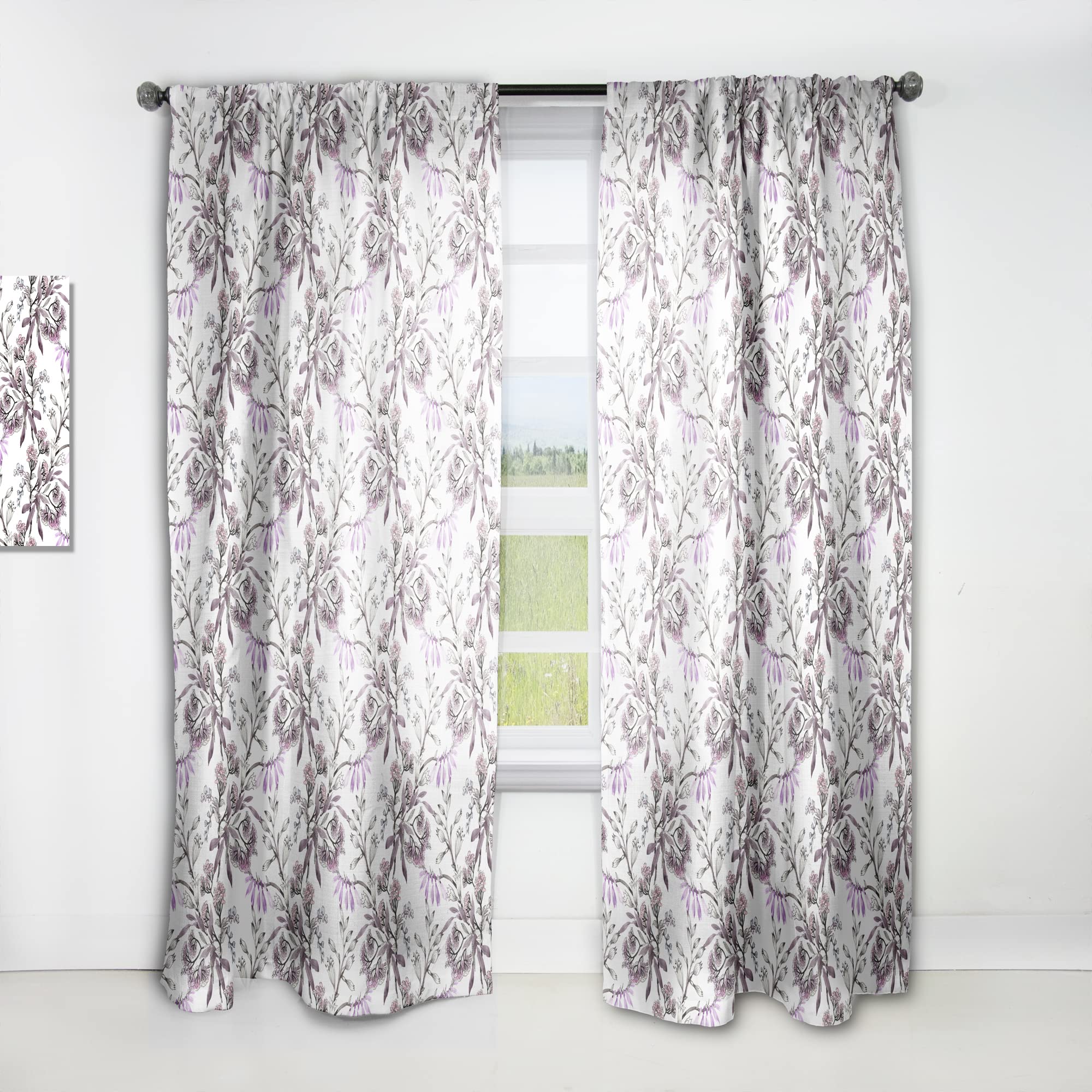 DesignQ Hand-Painted Purple Floral Curtains - Thermal Insulated Blackout Drapes for Bedroom & Living Room (52x95 Inch, Single Panel) - Perfect for Home Decor, Privacy & Light Control