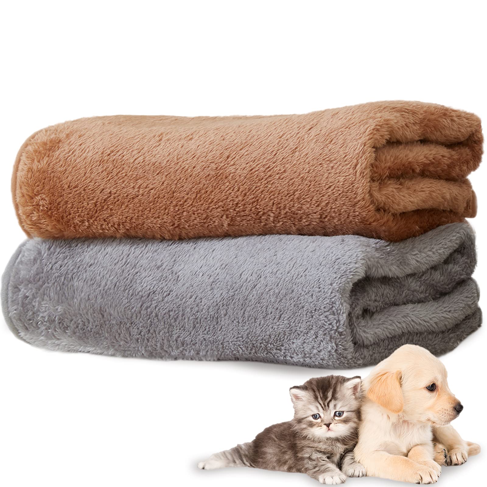 SUDDUS 2 Pack Reversible Plush Dog Blankets for Large Dogs - Ultra Soft & Fluffy Pet Blanket for Couch, Crate & Bed - Washable Calming Blanket for Indoor Cats & Dogs (36