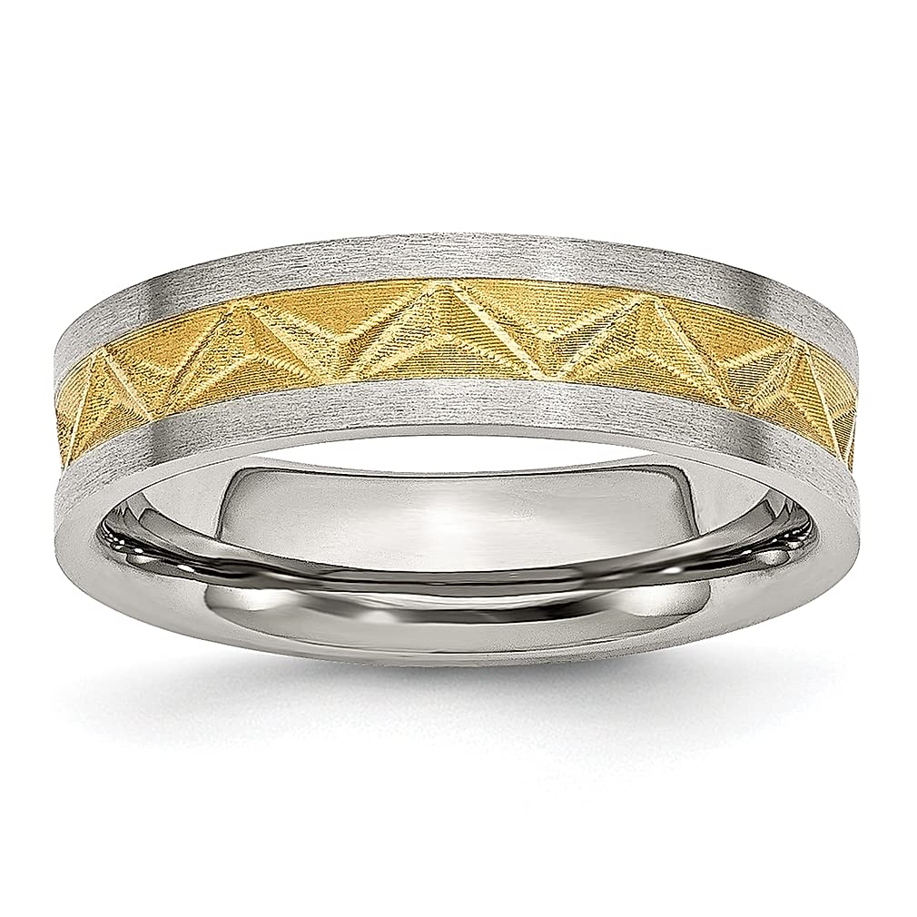 ICE CARATS 6mm Stainless Steel Yellow Gold Band Ring for Men - Wedding, Fashion Jewelry, Gift for Dad, Him - Perfect for Anniversaries, Engagements & Special Occasions