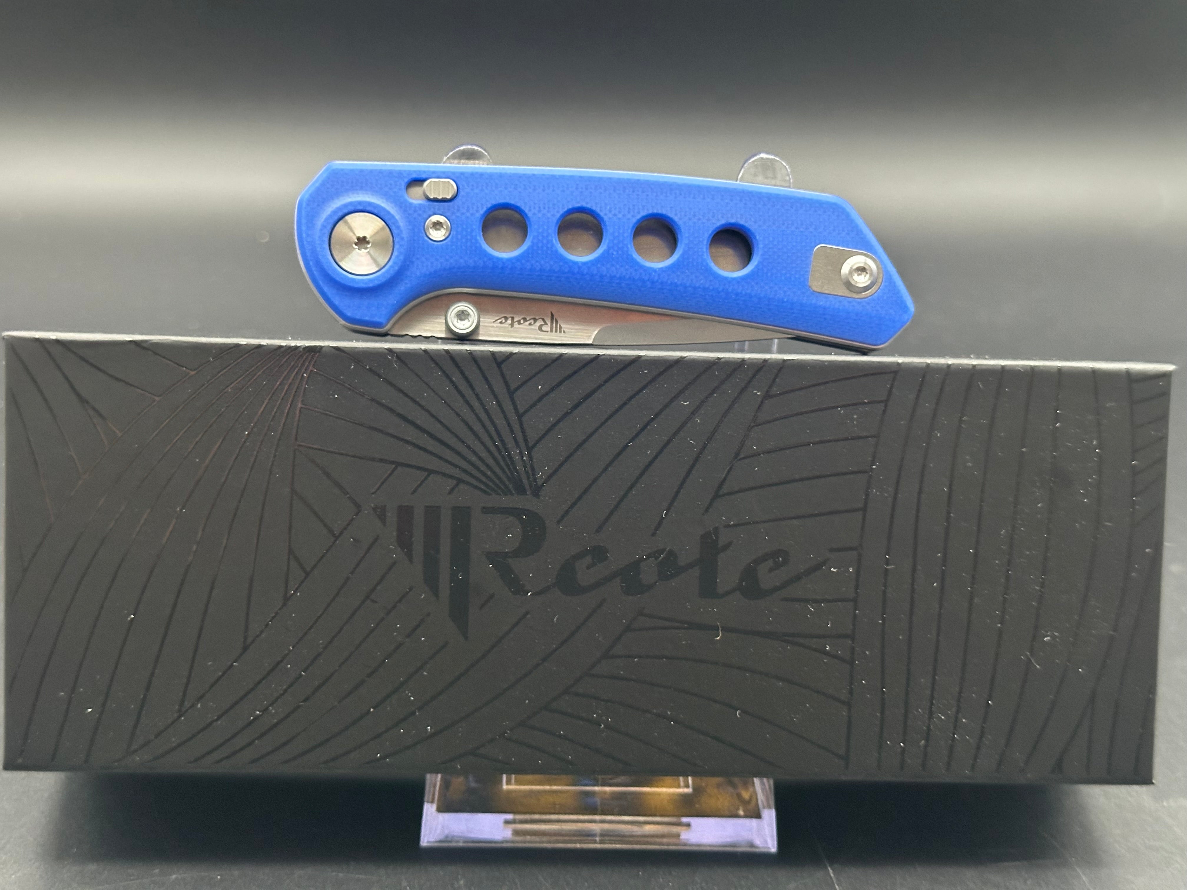 REATE PL XT Folding Knife - Blue G10 Handle, Nitro-V Steel Plain Edge with Stonewash Finish - EDC, Camping, Outdoor Survival Tool
