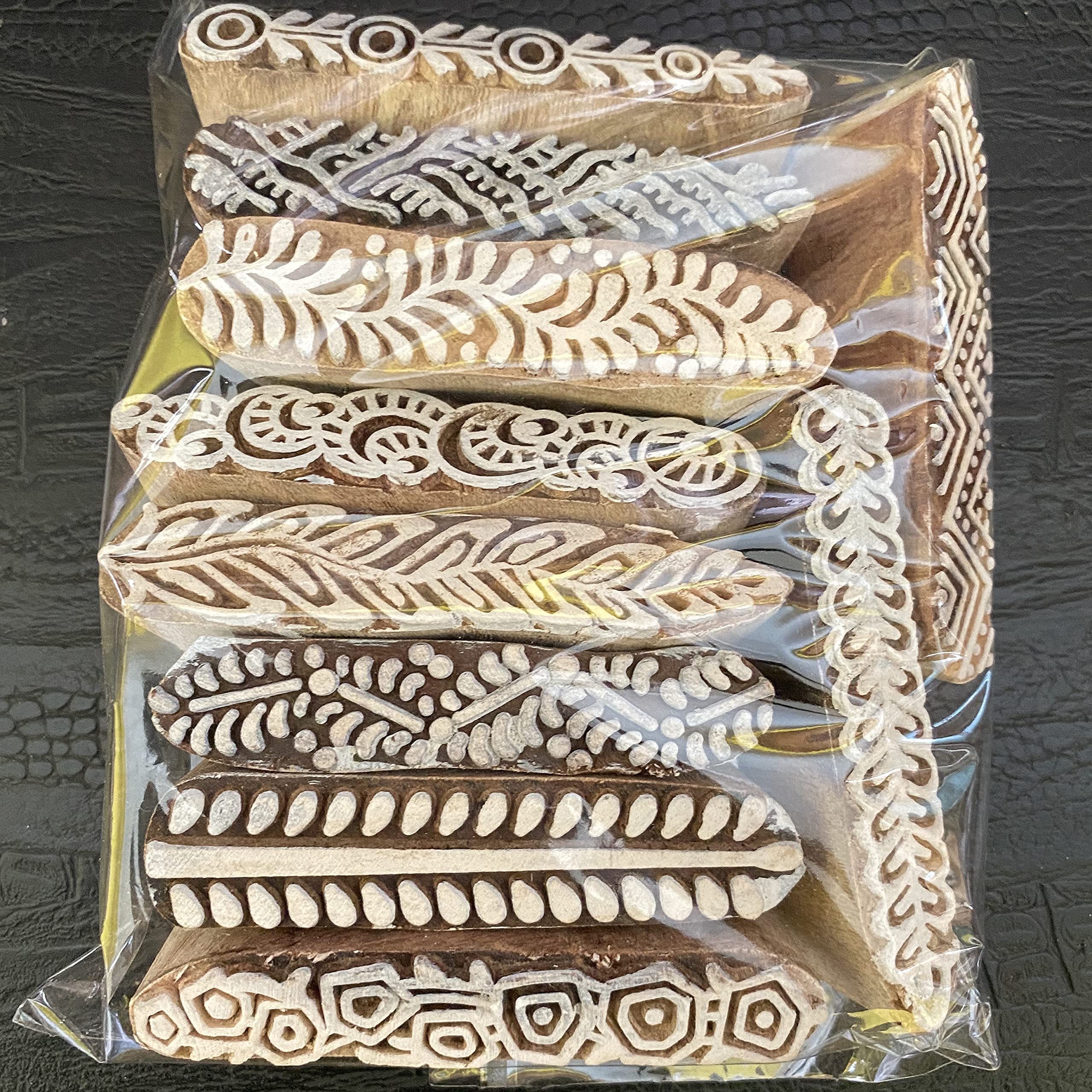 AnNafi® Henna Tattoo Stamps Set - 10 Stylish Border & 5 Traditional Mandala Wooden Mehendi Blocks for DIY Body Art, Handmade Crafts, and Festival Decorations