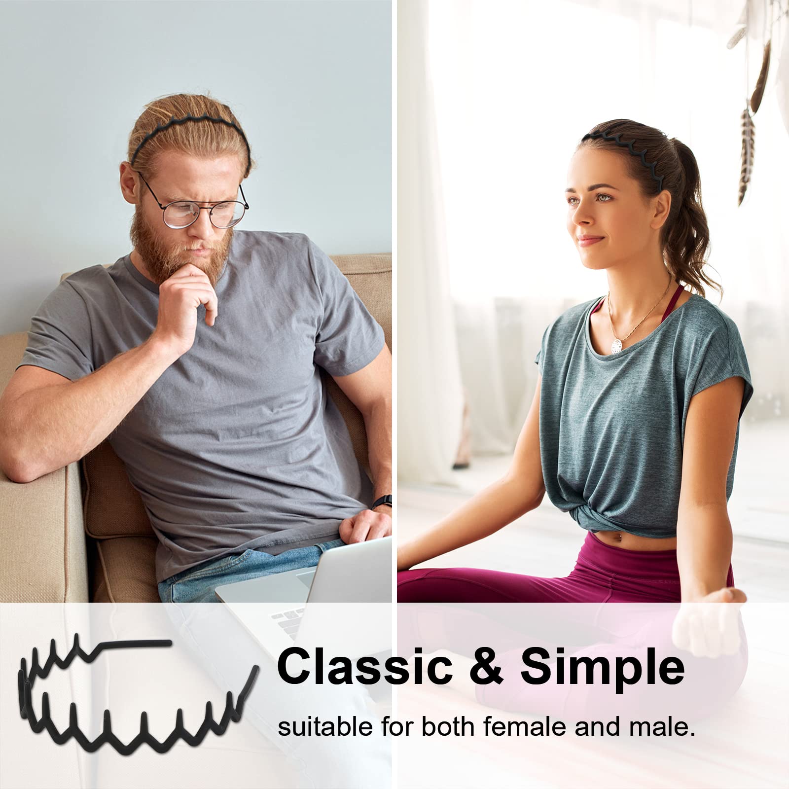 WHAVEL 6 Pack Non-Slip Plastic Headbands for Women & Men - Black Wavy Zig Zag Hair Bands with Teeth Comb for Effortless Styling | Perfect for Summer, Workouts, Yoga and Daily Use