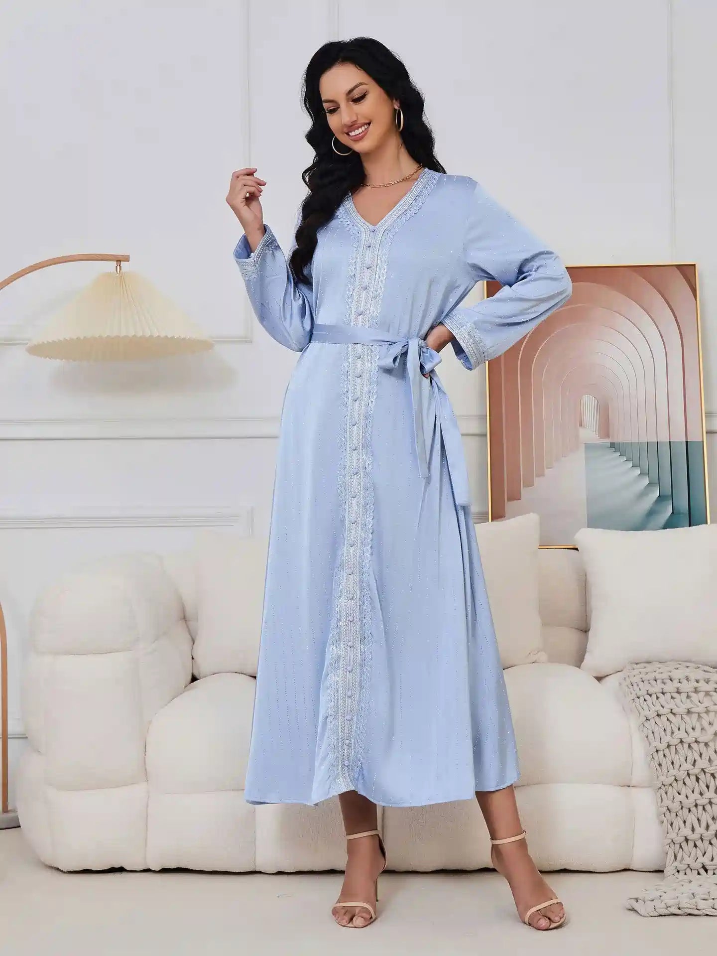 Elegant Hotfix Rhinestones Caftan Dress for Women - Eid Party, Wedding, Special Occasions - #25065 | Boho Chic, Plus Size, Long Flowy Maxi Dress