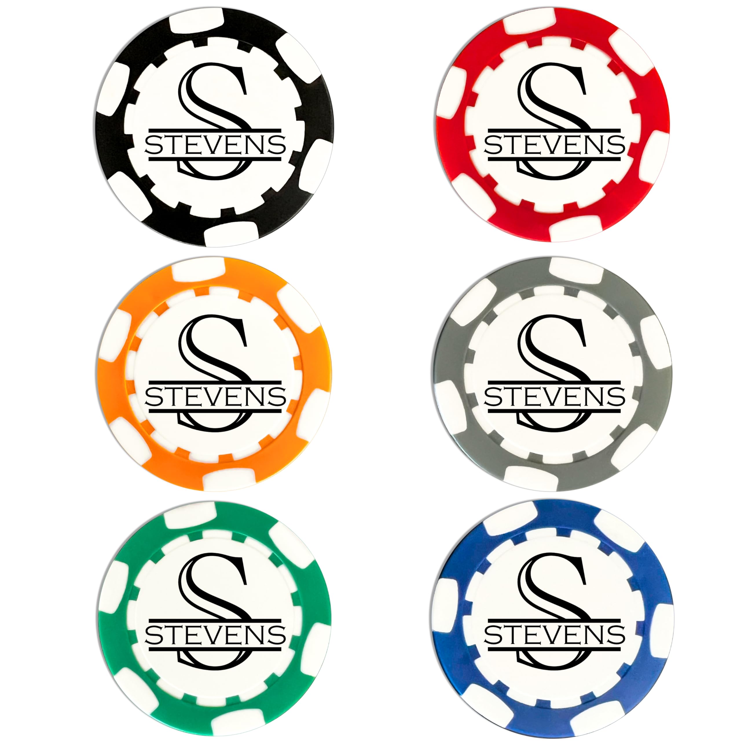 Personalized Golf Ball Marker Poker Chips - 6 Pack Monogrammed Golf Gift Set for Men & Women - Funny Golf Accessories for Players - Perfect for Tournaments, Gifts & Custom Golf Gear