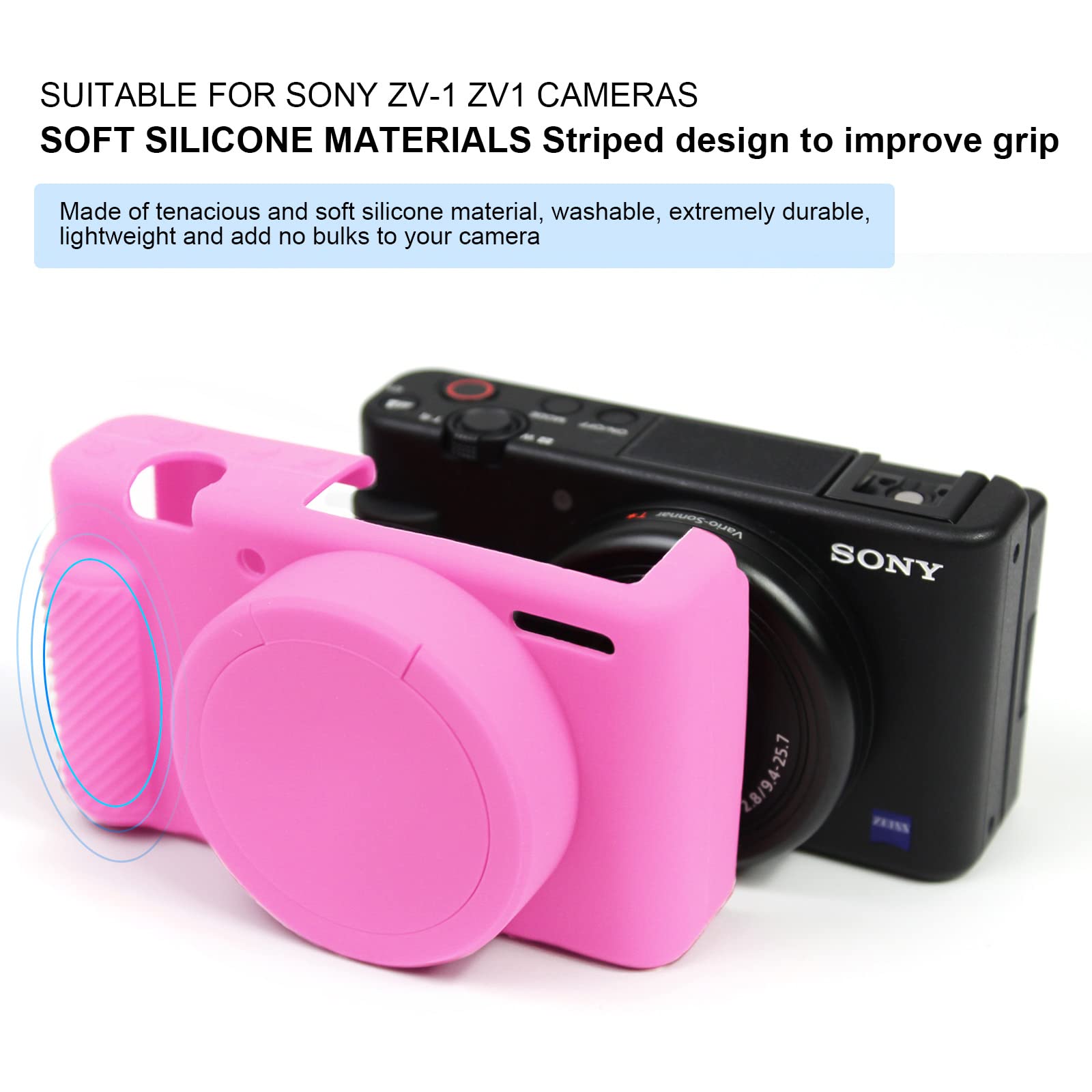 Sony ZV-1 Camera Silicone Case - Anti-Scratch Soft Protective Cover with Removable Lens Hood for Sony ZV1 (Pink) | Perfect for Travel, Vlogging & Outdoor Photography