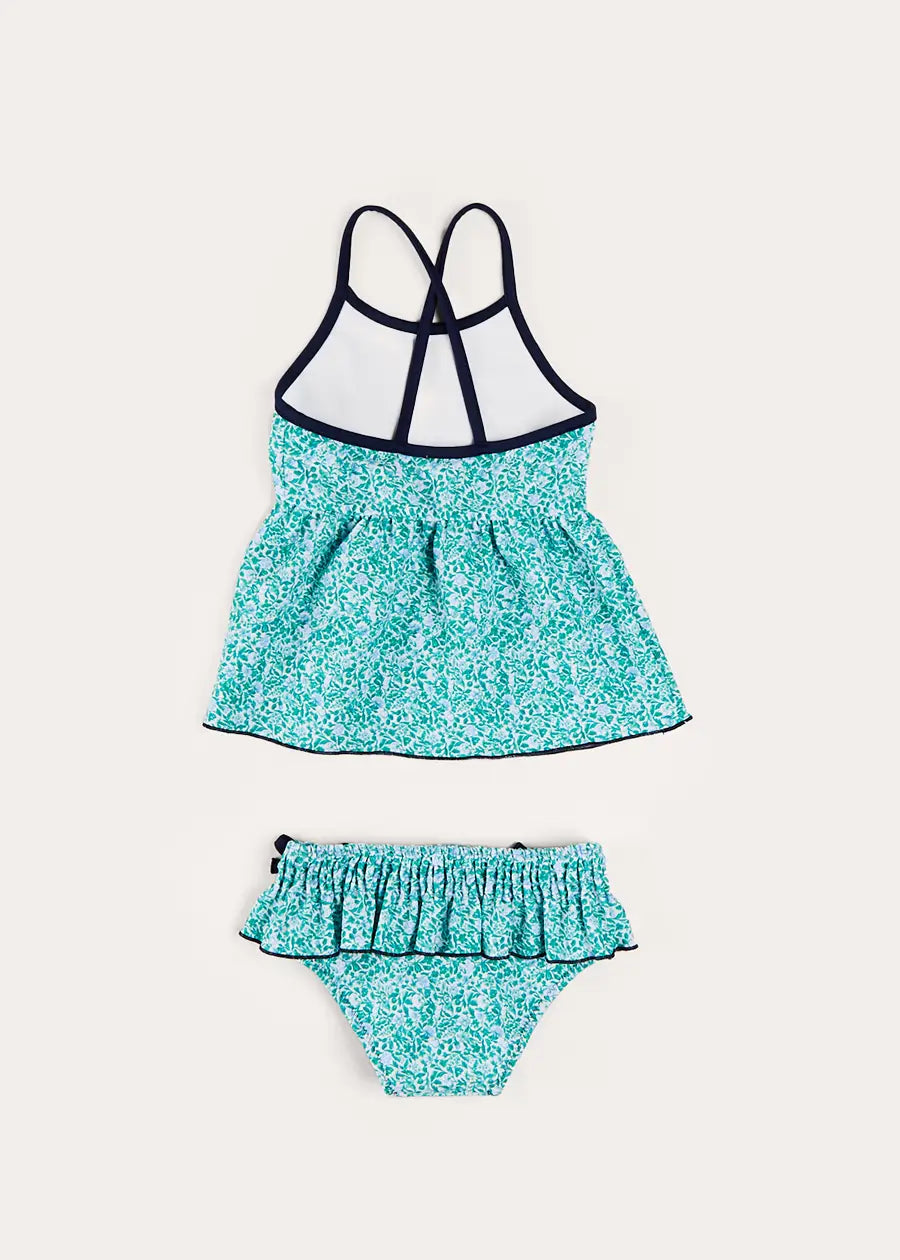 Adelaide Floral Print Bow Detail Two-Piece Swimsuit for Girls (2-10 Years) | Green Bathing Suit for Beach, Pool & Summer Vacation
