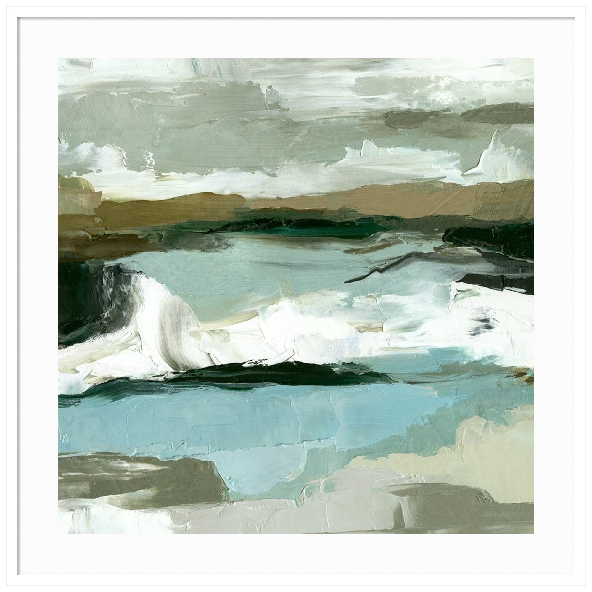 Emma Caroline Textured Ocean Tide II Wall Art Print - 41x41 Inch Oversized Wood Framed Canvas with Svelte White Border | Coastal Home Decor, Living Room & Office Wall Art