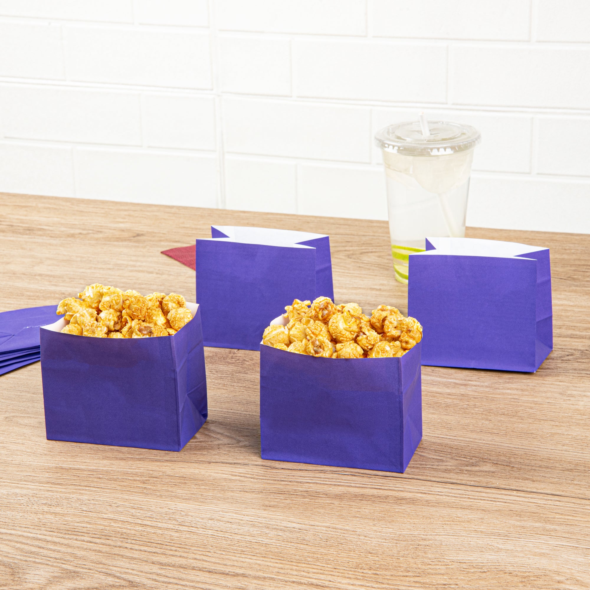 Purple Paper Snack Bags - 4.25 x 2.5 x 3.75 Inches Large Size - 100 Count Box - Perfect for Parties, Picnics & School Lunches