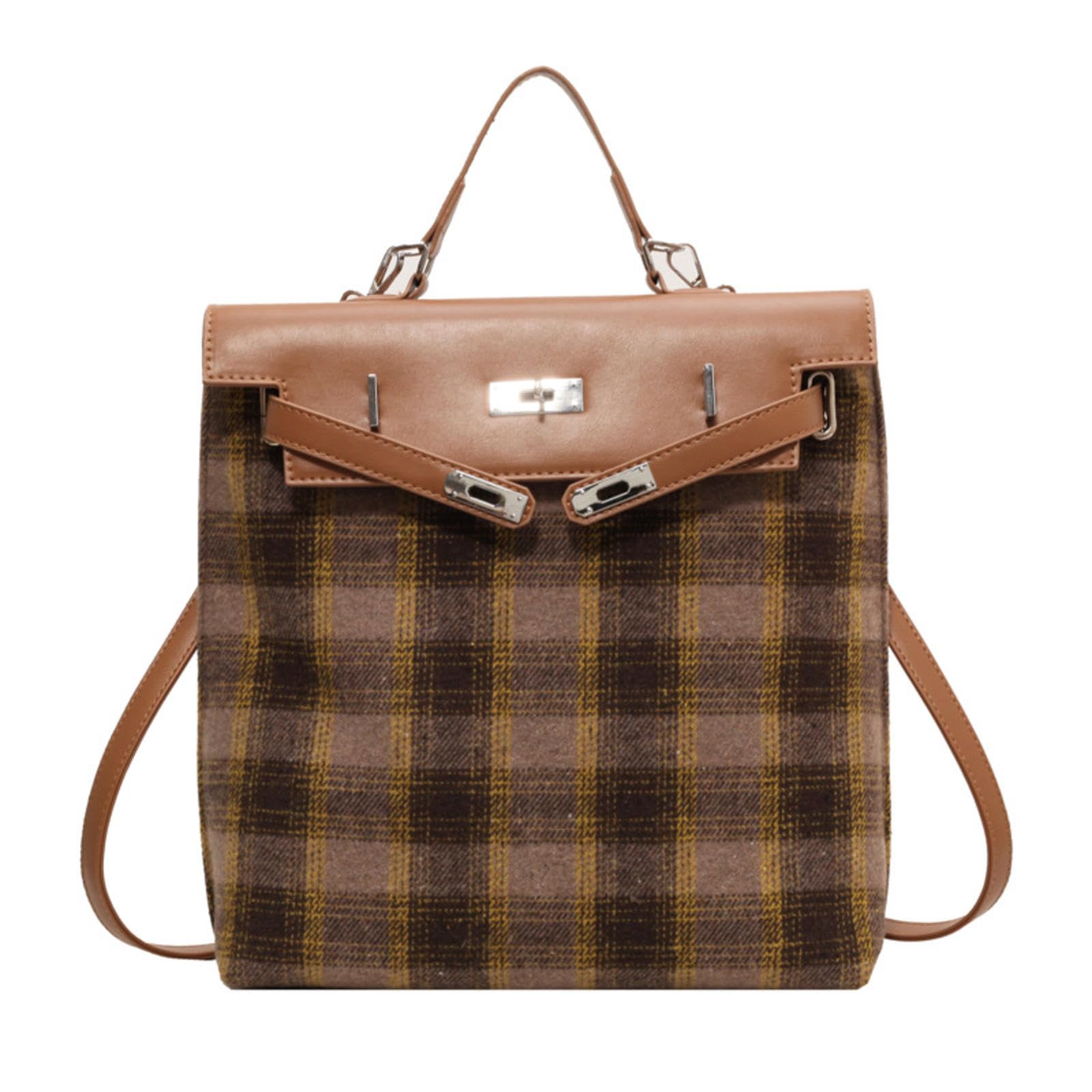 58win Stylish British College Backpack for Women - Trendy Plaid Tote with Color Contrast Design - Perfect for School, Travel & Daily Use