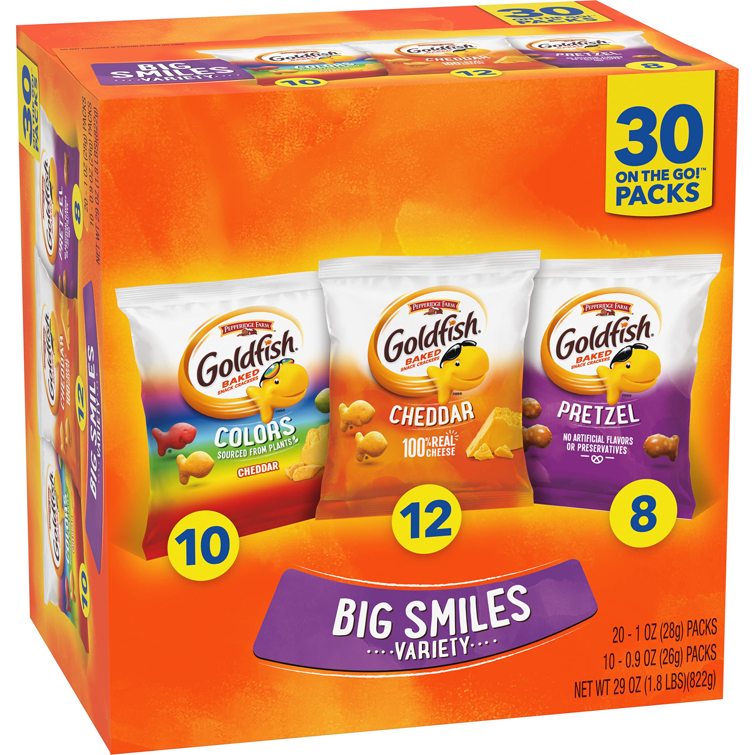 **Goldfish Crackers Big Smiles Variety Pack (30 Count) – Cheddar, Colors & Pretzels – Perfect for Lunchboxes, Snacks & Parties**