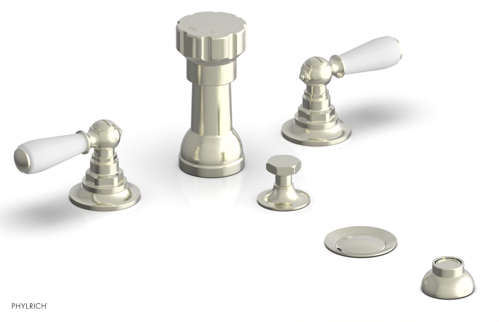 Jamestown 4-Hole Bidet Faucet Set with Lever Handles & White Accents - 165 61 - Perfect for Modern Bathroom Renovations & Luxury Home Upgrades