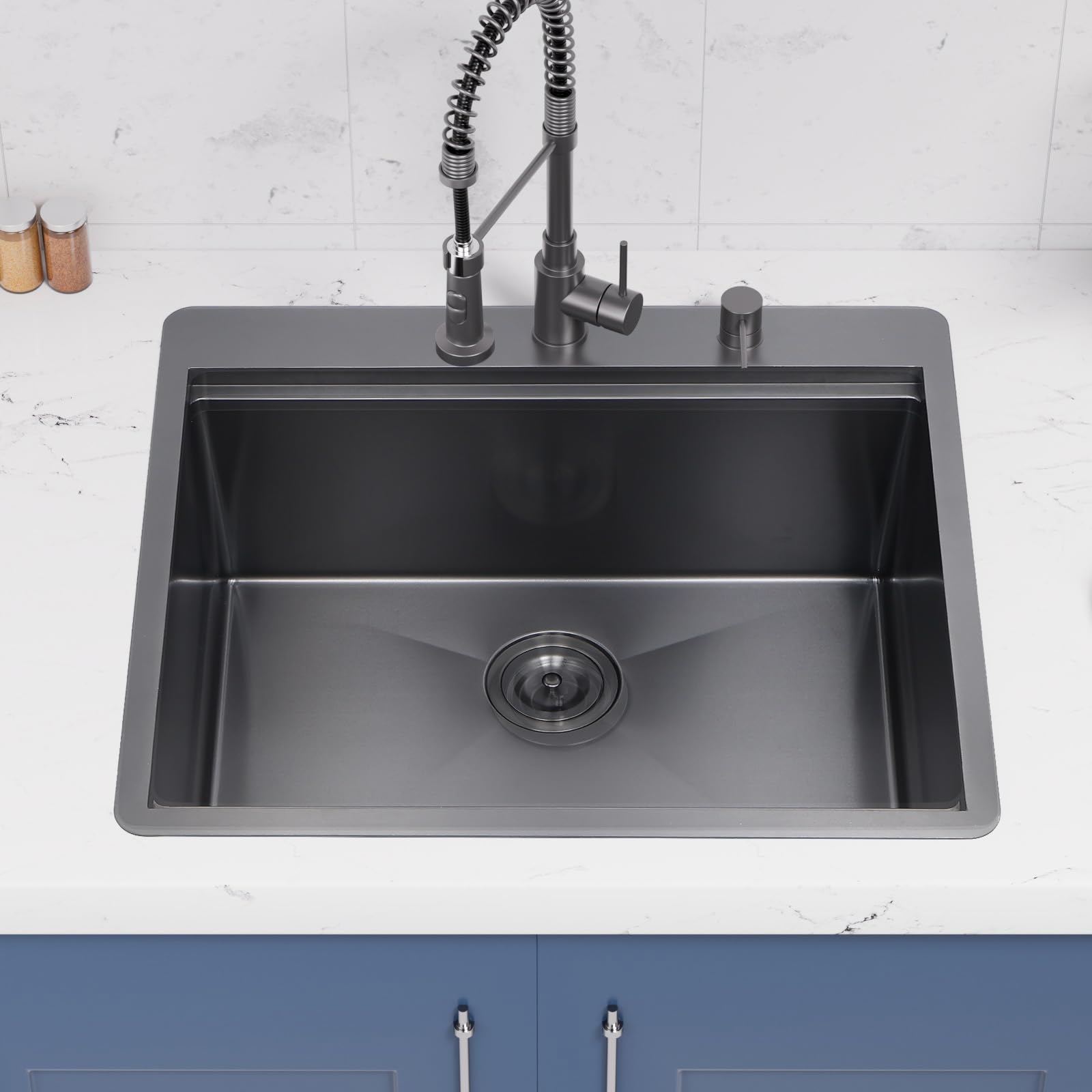 Davivy 25 x 22 x 10 Inch Black Stainless Steel Drop-in Kitchen Sink - 16 Gauge Gunmetal Finish, Single Bowl Topmount Workstation Sink for Modern Kitchens | Perfect for Meal Prep, Dishwashing & Small Space Cooking