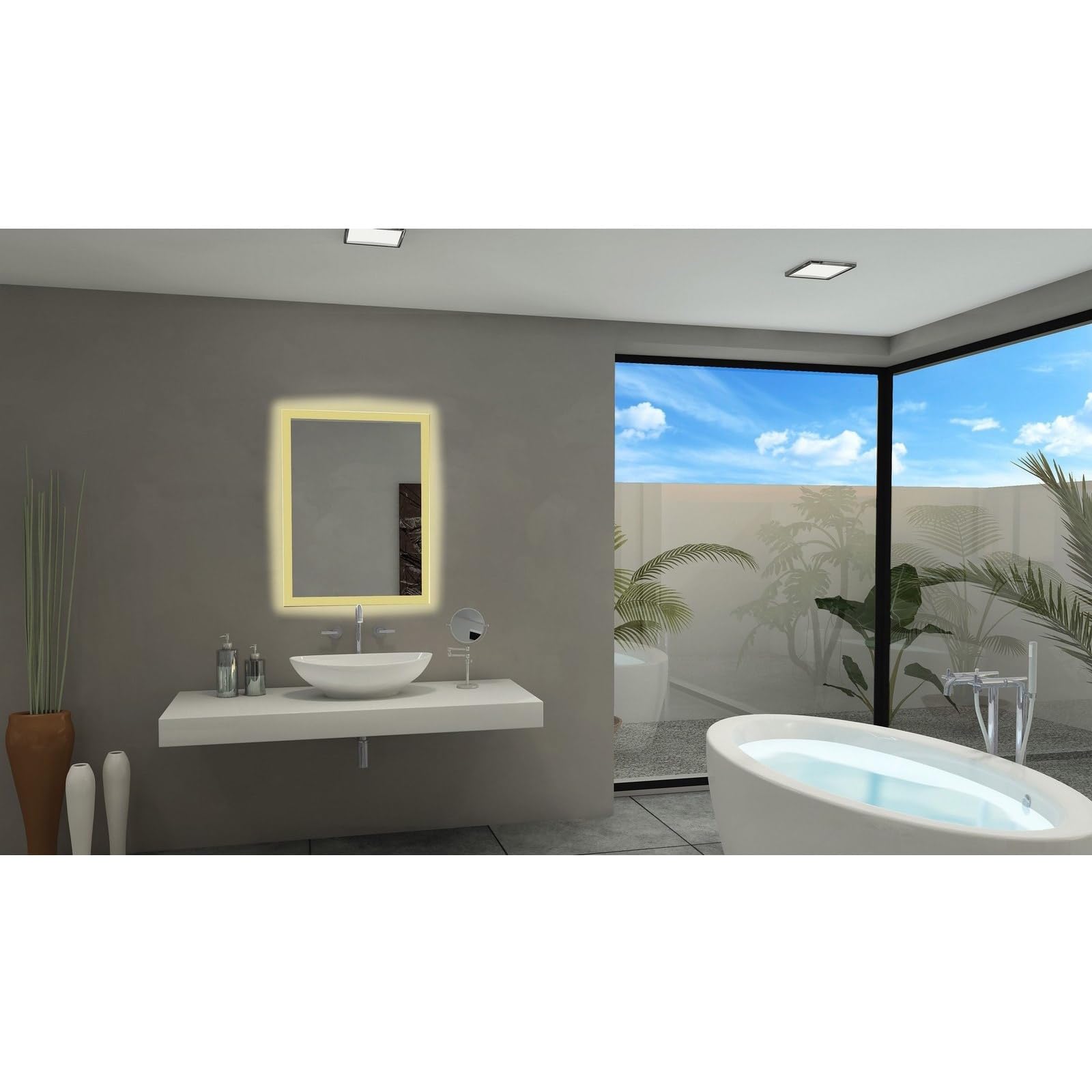 IB Mirror Rectangle Backlit Bathroom Mirror with Cool White LED Lighting - Perfect for Modern Vanity, Makeup Application & Spa-Like Bathroom Decor