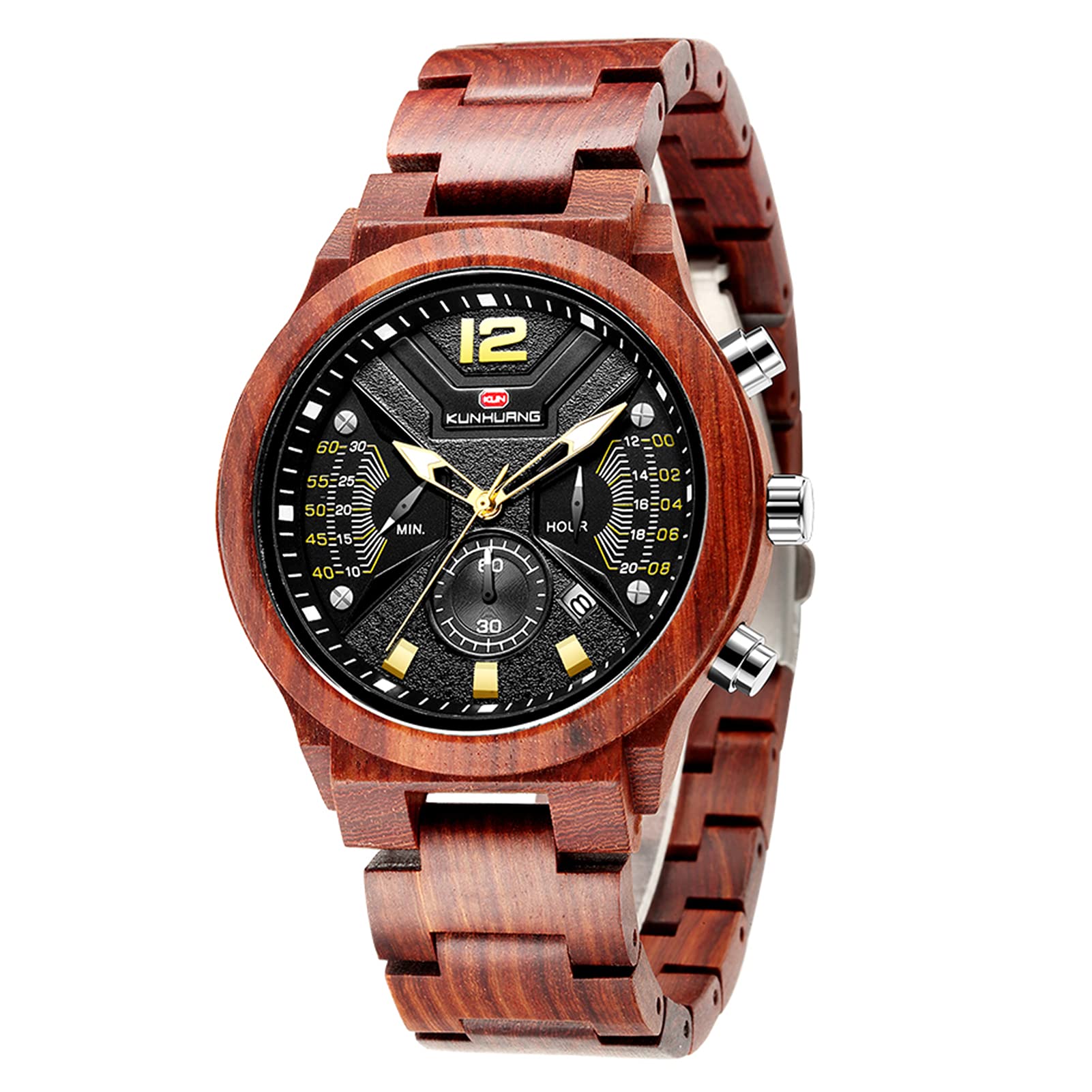 YZPFSD Men's Wooden Watches - Handmade Quartz Wood Wristwatch with Week & Date Display, Multifunction Sport Chronograph | Perfect for Outdoor Adventures, Business Meetings & Casual Wear