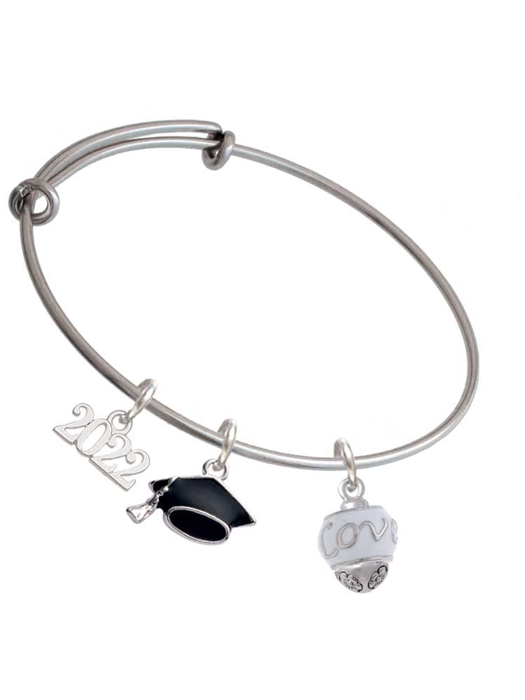 2022 Graduation Charm Bangle Bracelet - Silvertone Message Spinner with White Hat Design | Perfect Gift for Graduates, Prom, or Special Occasions
